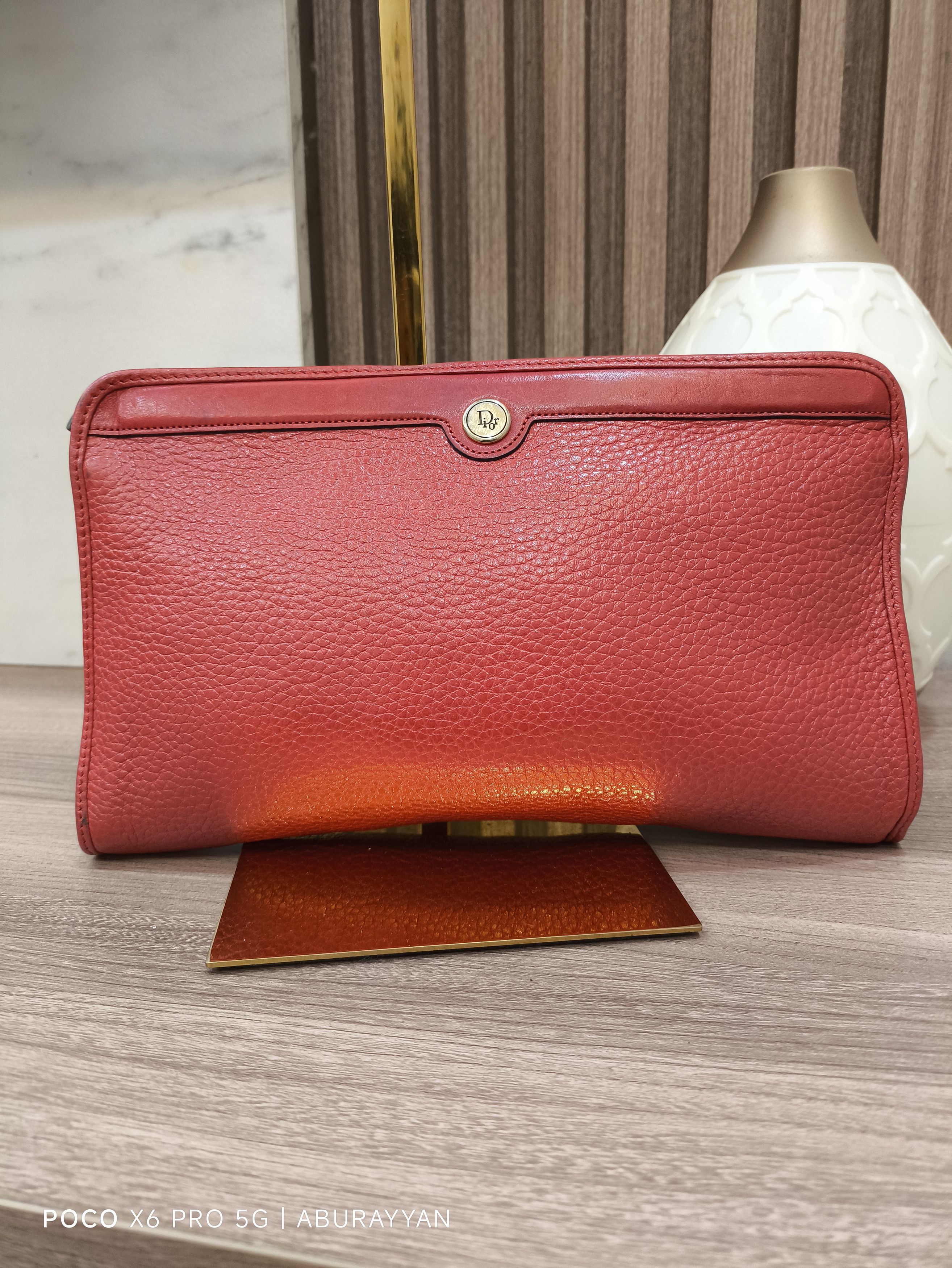 Christian Dior Vintage Red Leather Clutch Toiletries Bag