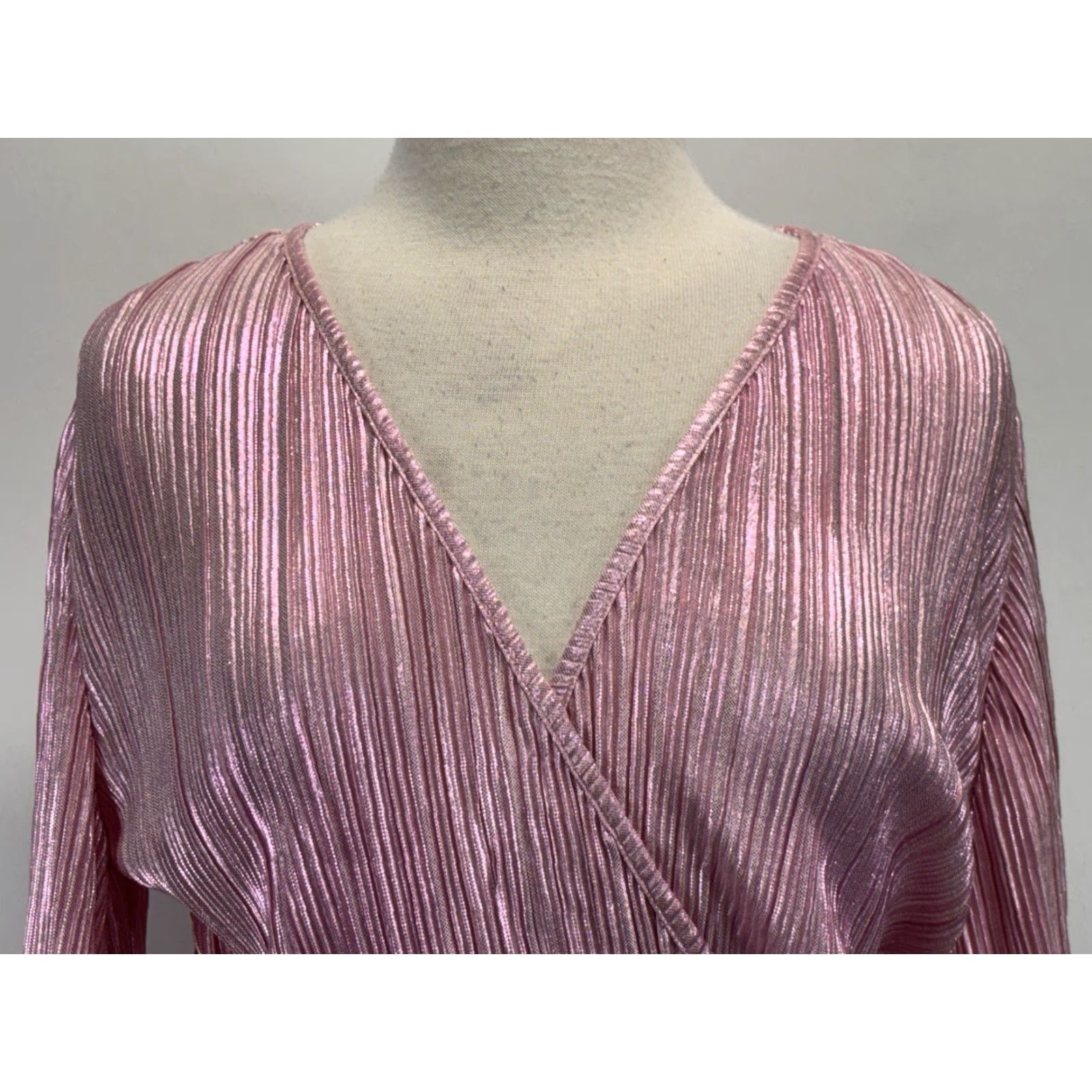 Vintage Bardot Bellies Dress Sz Small 6 Pink Pleated Faux Wrap Tie Party Cocktail Girly Size S / US 4 / IT 40 - 5 Thumbnail