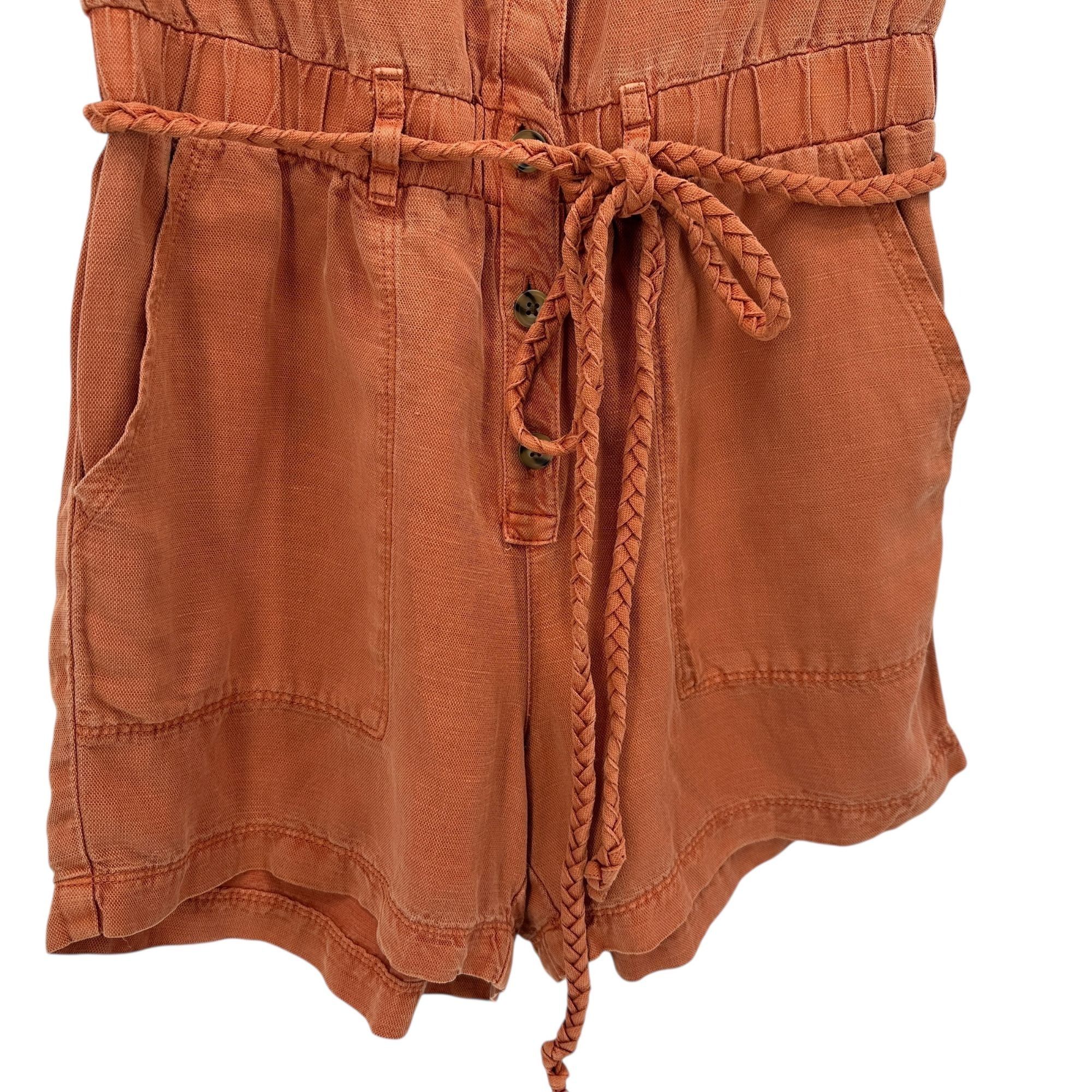 Nicole Miller NEW Nicole Miller Womens Medium Romper Linen Blend Burnt Ora Size 30" / US 8 / IT 44 - 3 Thumbnail