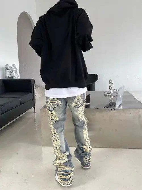 Japanese Brand Vintage street hip-hop washed micro flare ripped jeans Size US 30 / EU 46 - 5 Thumbnail
