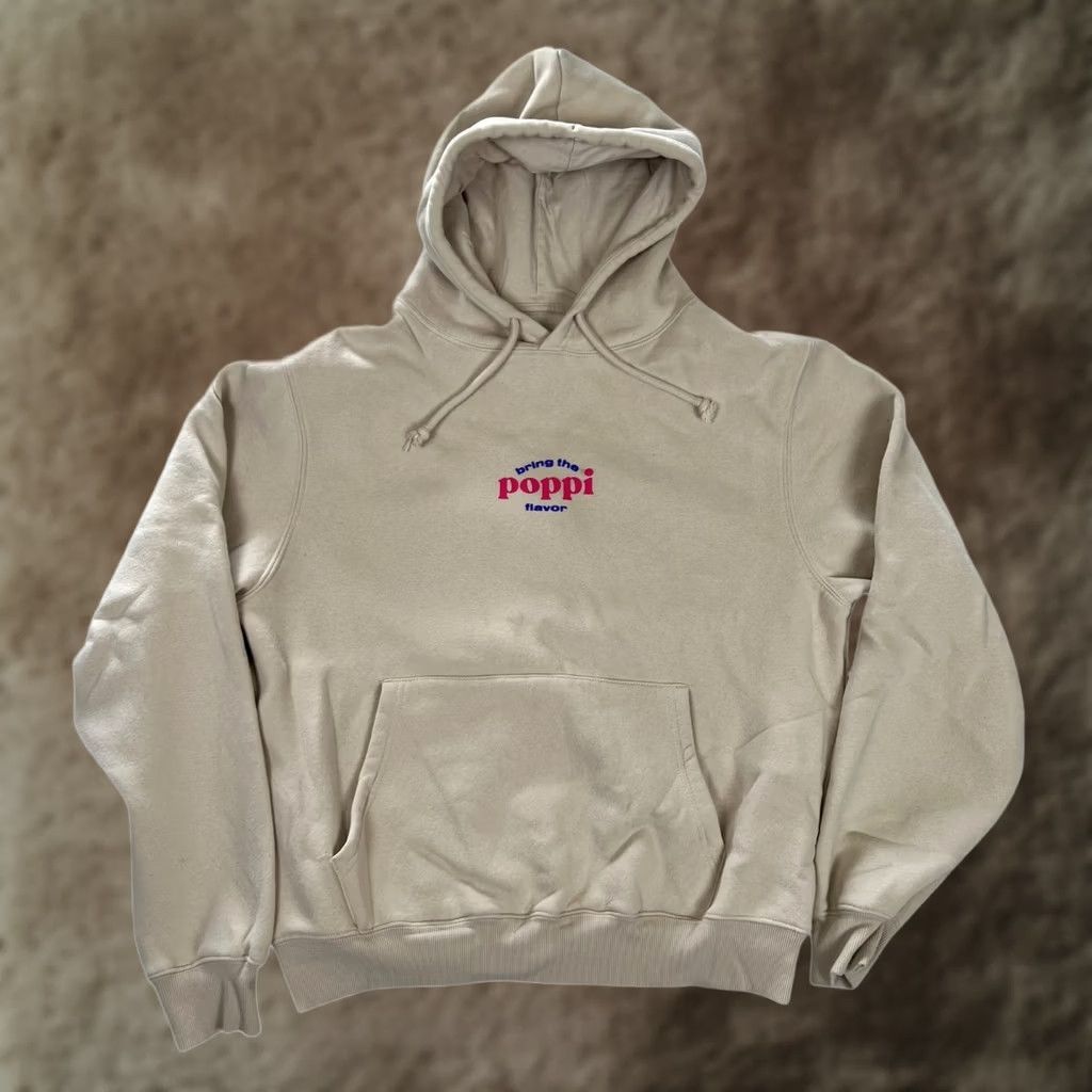 Vintage Poppi Hoodie Mens M Beige Graphic Print Fleece Pullover with Hooded Kangaroo Pocket Size US M / EU 48-50 / 2 - 1 Thumbnail
