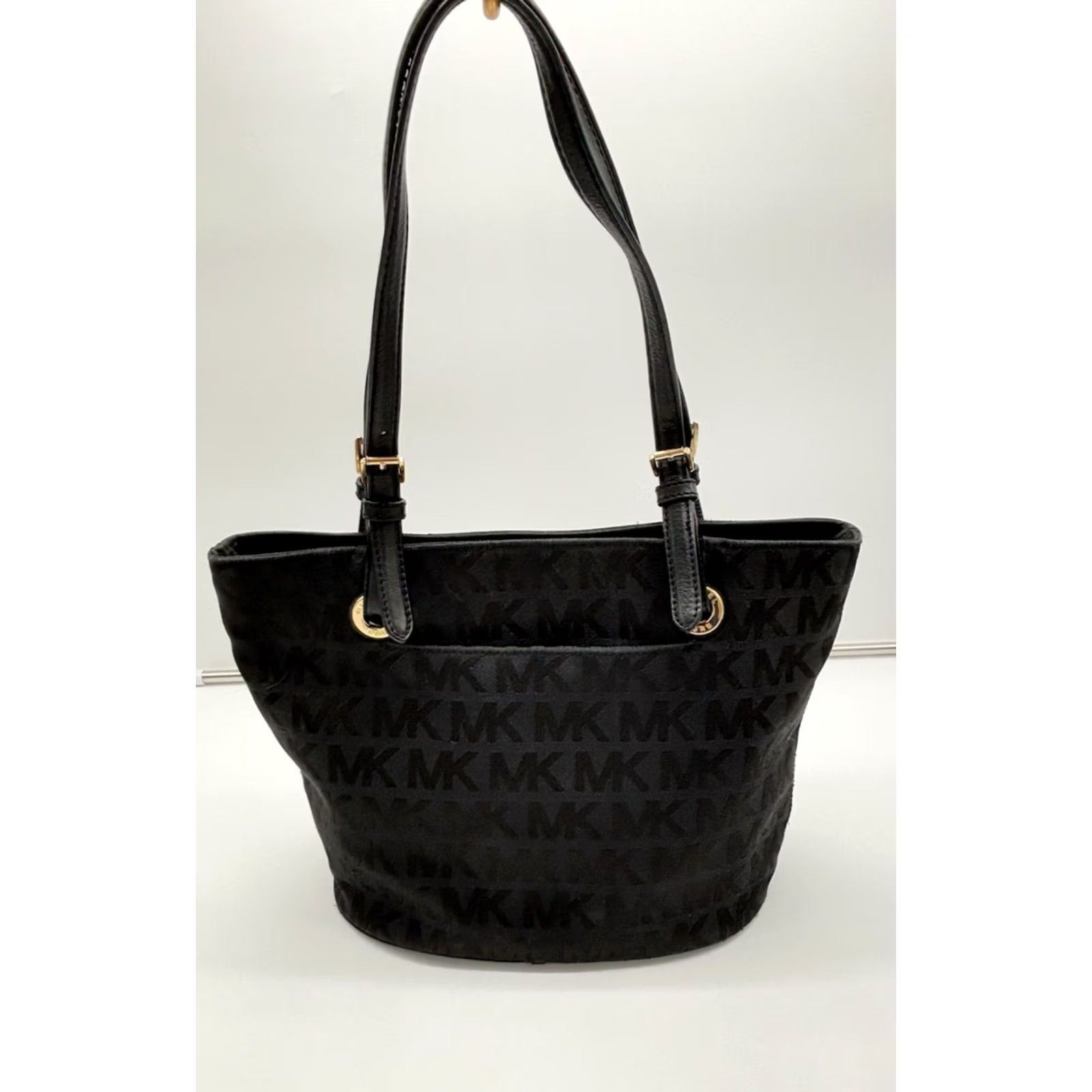 Michael Kors Michael Kors MK Signature Black Cloth Shoulder Bag Double Strap Ladies Medium Canvas Bag Dark Black Logo Pattern Size ONE SIZE - 2 Thumbnail