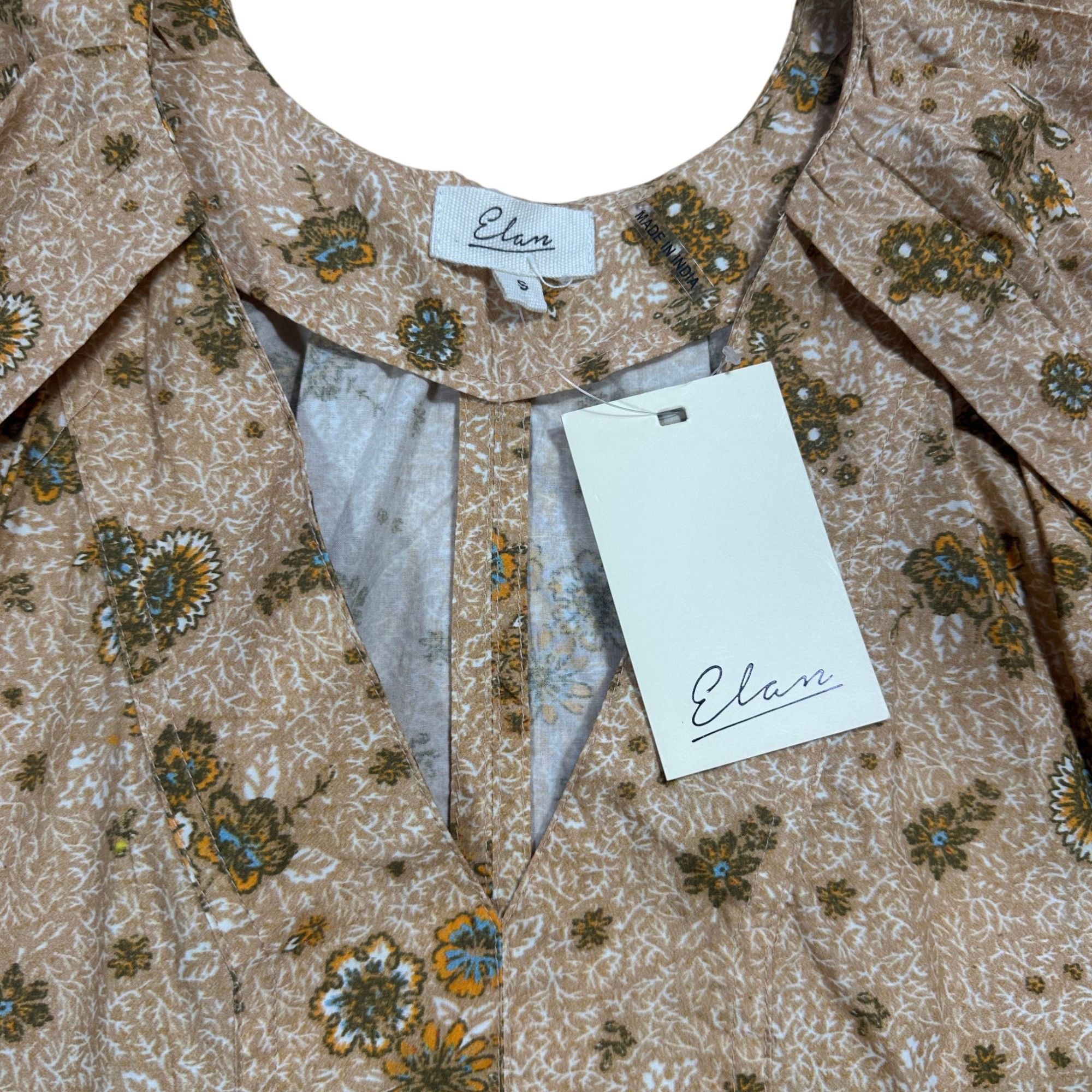 ELAN Elan Oversized Floral Mini Dress – Tan Folk floral, Size Sma Size S / US 4 / IT 40 - 5 Thumbnail