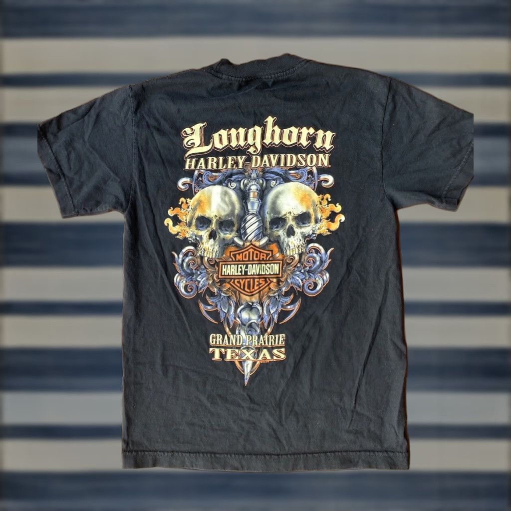 Harley Davidson VINTAGE Harley-Davidson Texas Skulls T-Shirt Small Mens Crew Neck Short Sleeve Black Cotton Graphic Print 90s Skulls Biker Grunge Size US S / EU 44-46 / 1 - 1 Thumbnail