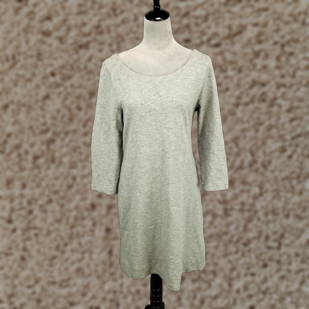 Old Navy Old Navy Dress Women's L Gray Long Sleeve Boat Neck Knit A-Line Shift Above Knee 100% Cotton Classic Everyday Size L / US 10 / IT 46 - 1 Thumbnail
