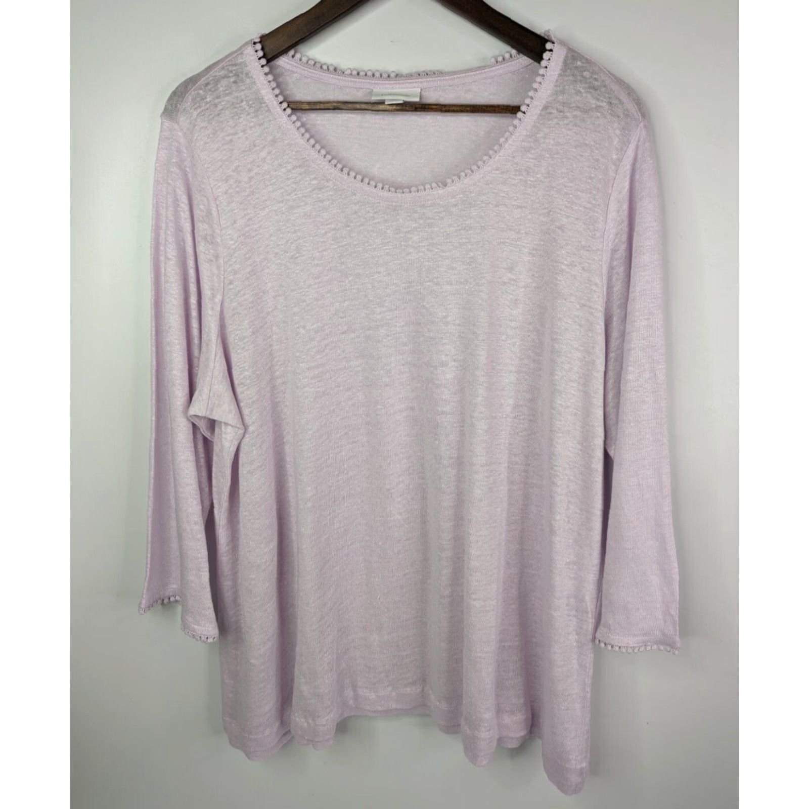J. Jill VINTAGE J Jill Love Linen Womens Top 2X Purple Pom Pom Trim 100% Linen Knit Blouse Casual Ladies Womens Size XXL / US 16-18 / IT 52-54 - 2 Thumbnail