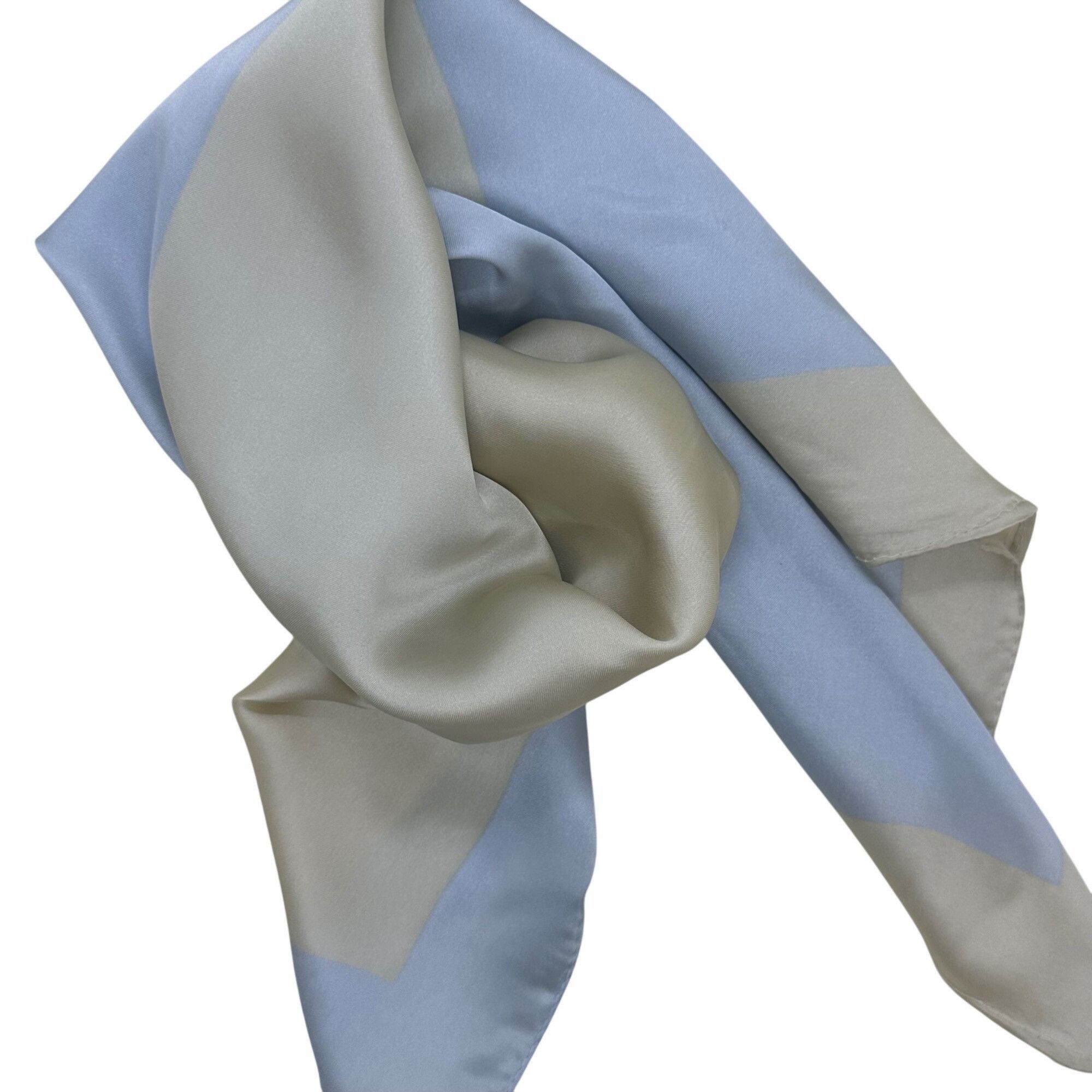 Other ✨Elegant Silky Scarf Blue Cream Color Block Square Geometric Size ONE SIZE - 3 Thumbnail