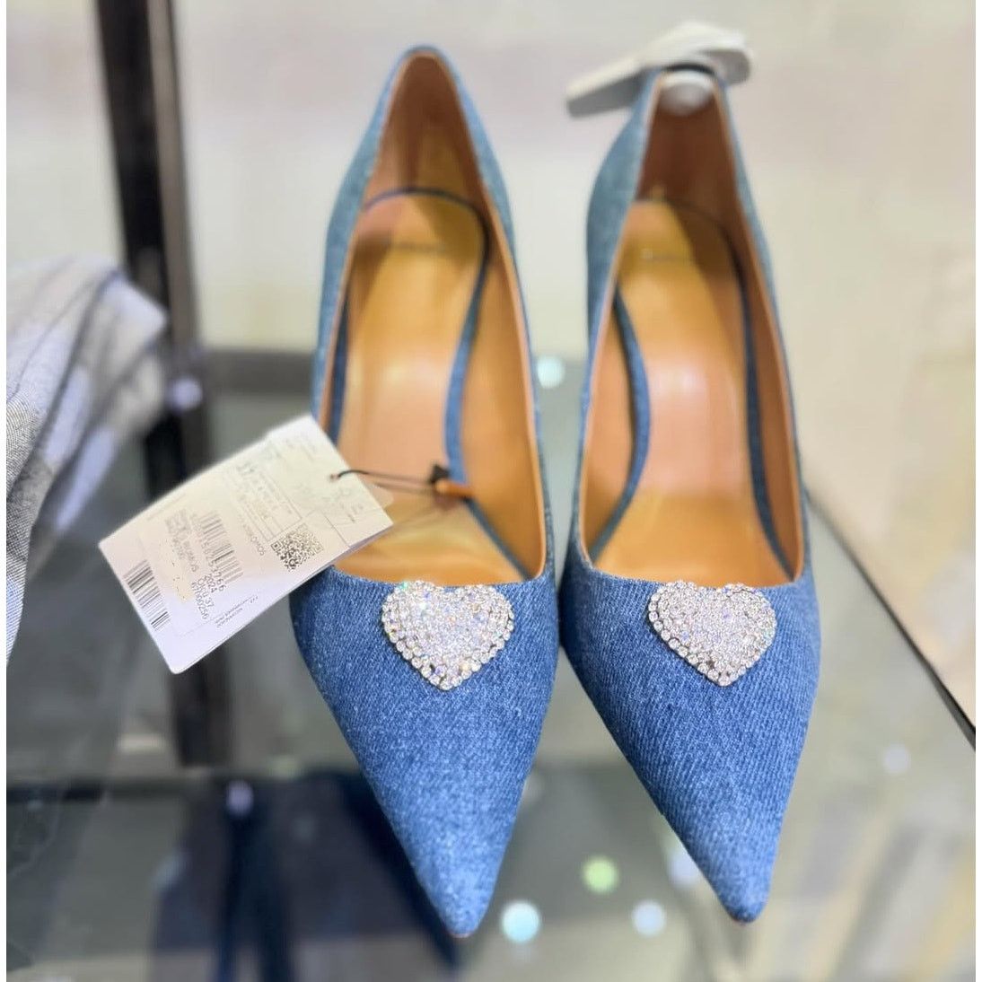 Mango MANGO Rhinestone Denim Heels NWT Size US 7.5 / IT 37.5 - 15 Thumbnail