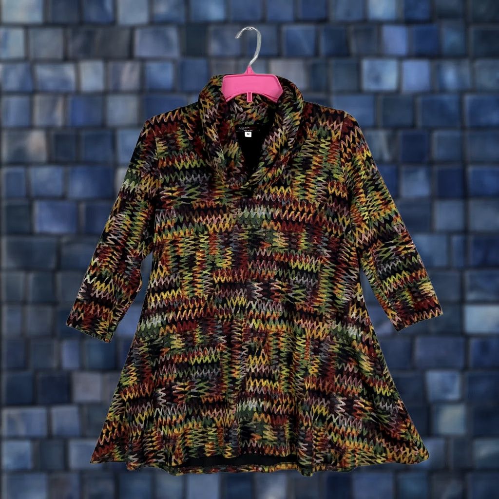 Rainbow Andria Lieu Top Womens Medium Black Colorful Rainbow Zigzag Tunic Artsy Eclectic Size M / US 6-8 / IT 42-44 - 1 Thumbnail
