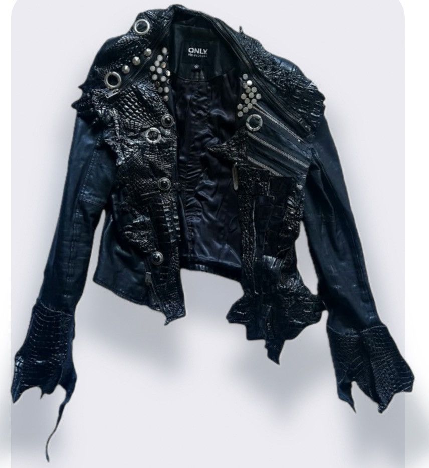 Custom leather patchwork jacket wit crzy details