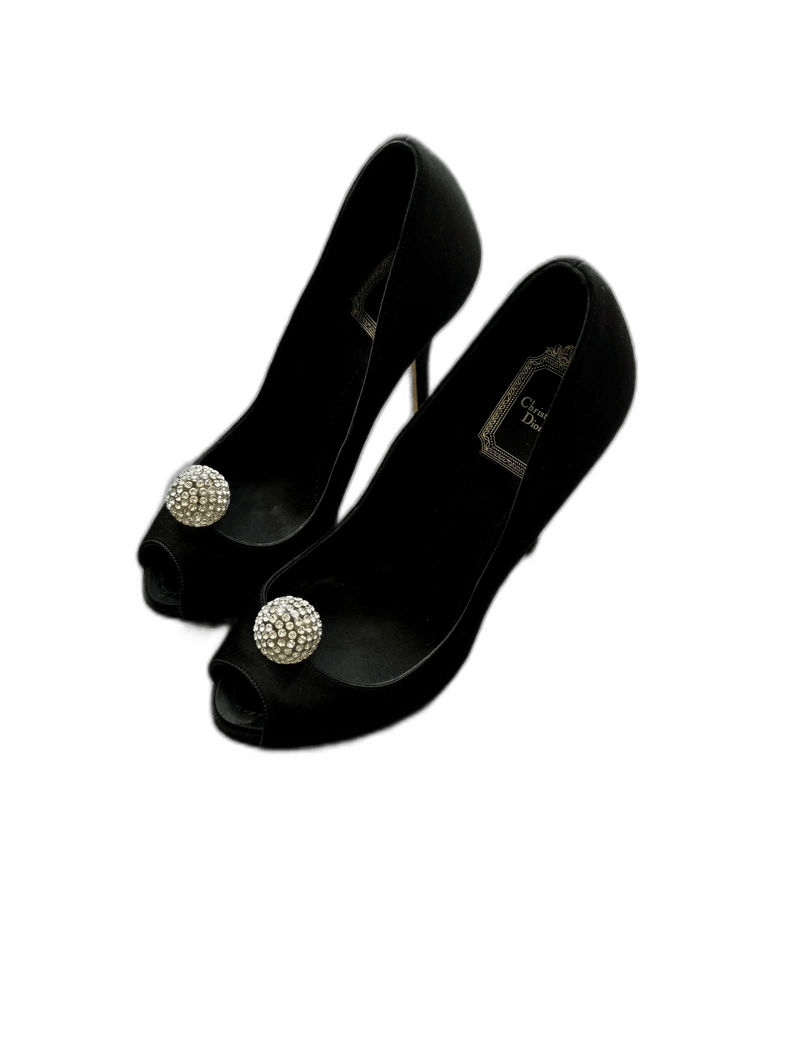 Dior Dior Black Satin Peep Toe High Heels-2505 Size US 5.5 / EU 38 - 1 Thumbnail