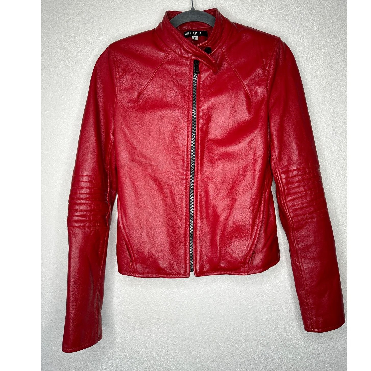 Other William B Red Leather Moto Jacket Front Zip Silk Lining S Size S / US 4 / IT 40 - 11 Thumbnail