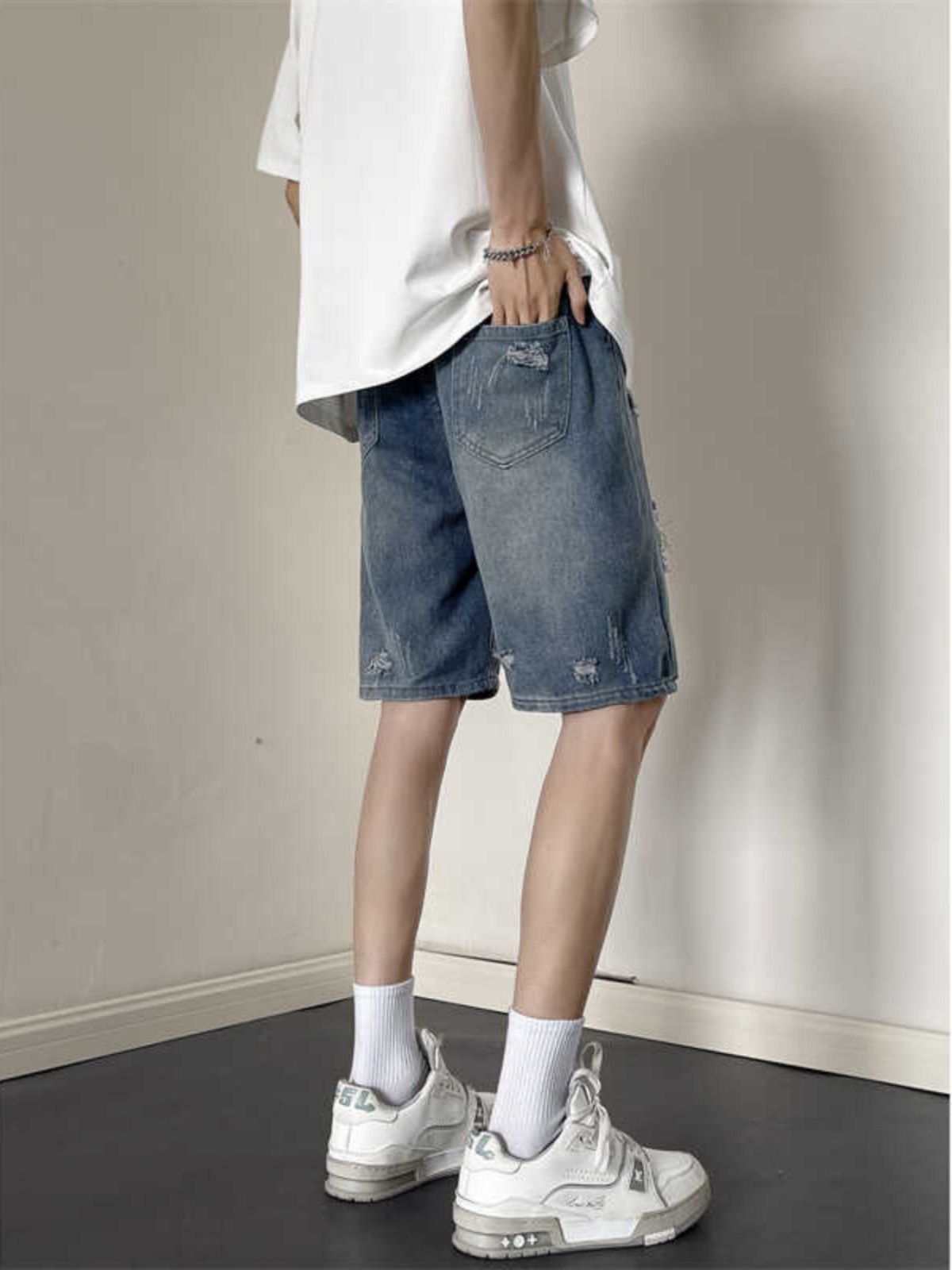 Japanese Brand × Jean Retro loose casual distressed denim shorts Size US 30 / EU 46 - 5 Thumbnail
