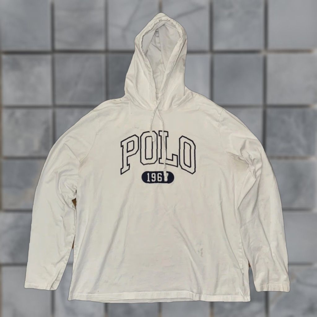 Ralph Lauren Polo Ralph Lauren 1967 Hooded Long Sleeve Shirt White Large Distressed Vintage–Preowned Mens Shirt Hoodie 1967 Collegiate Prep Style Size US L / EU 52-54 / 3 - 1 Thumbnail