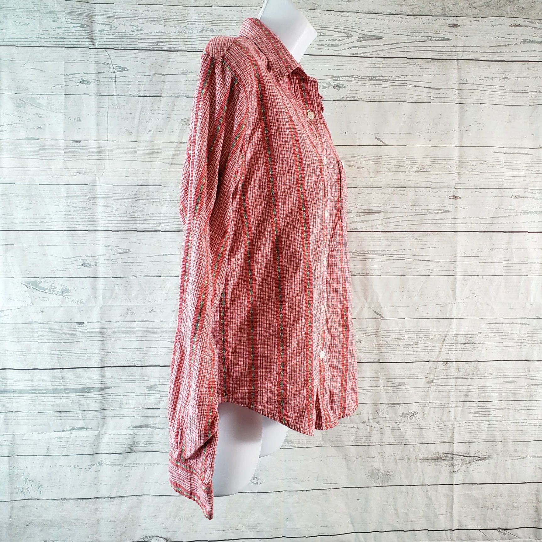 Vintage Cruel Girl Womens Button-Up Shirt M Red Embroidered Long Sleeve Shirt, Button Front, 100% Cotton, Casual, Regular, Womens Size M / US 6-8 / IT 42-44 - 3 Thumbnail