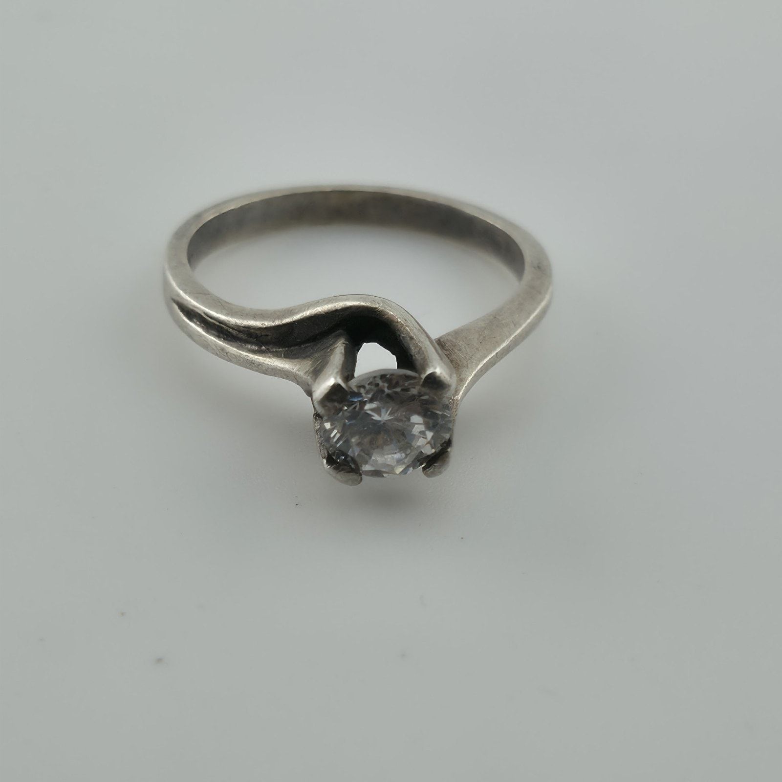 Other Sterling Silver Solitaire Ring CZ Stone Modernist 6.5 VTG Size ONE SIZE - 2 Thumbnail