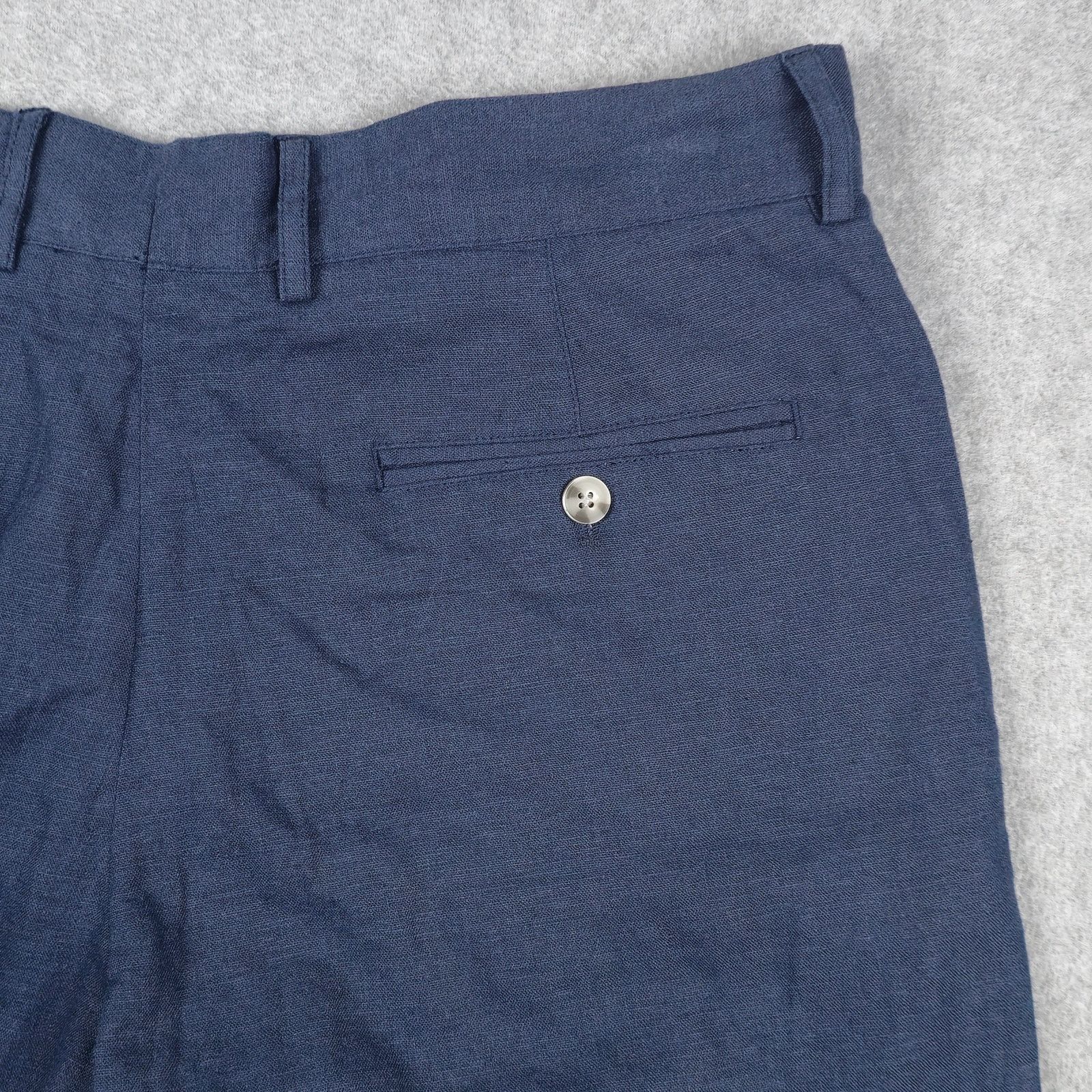 Alan Flusser Alan Flusser 34 Navy Linen Blend Flat Front Chino Shorts Size US 34 / EU 50 - 12 Thumbnail