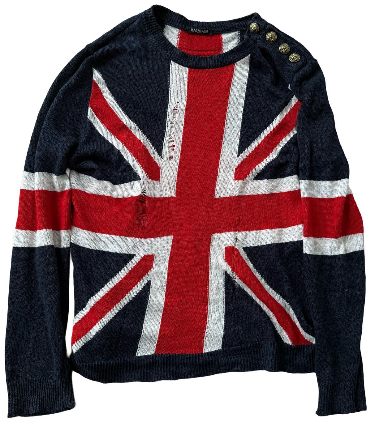 Balmain × Pierre Balmain Balmain SS16 Black Union Jack Distressed