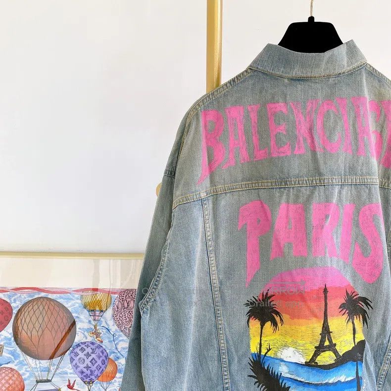 Balenciaga Balenciaga Blue Letter Logo Patterned Denim Jacket Size US XS / EU 42 / 0 - 5 Thumbnail