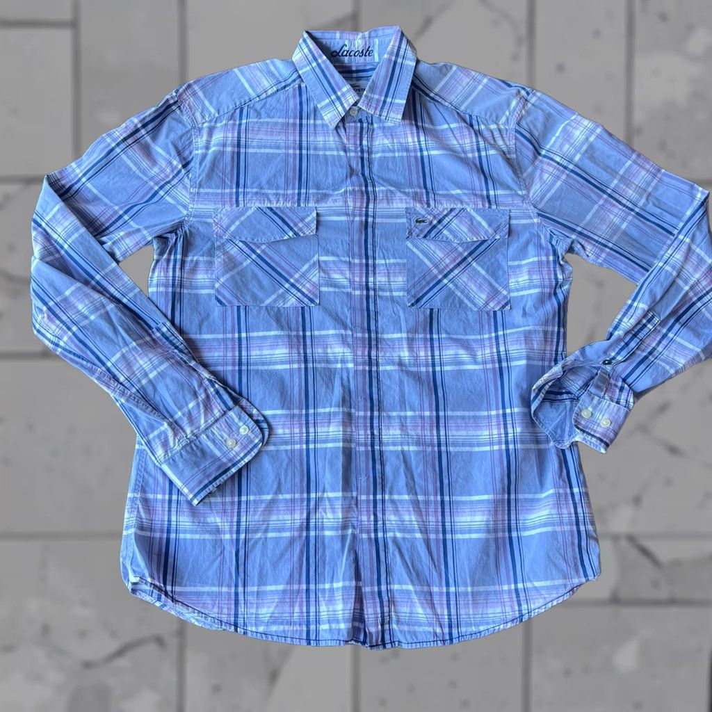 Lacoste Lacoste Shirt Mens 40 Purple Plaid Button-Up Long Sleeve Size US L / EU 52-54 / 3 - 1 Thumbnail