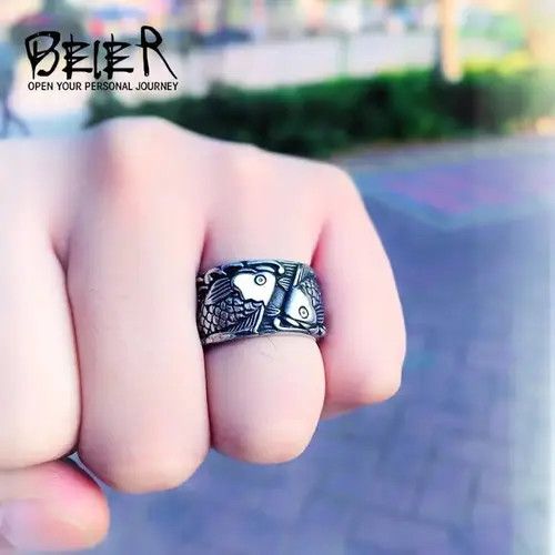 Vintage double fish the couple ring stainless steel 3D design Size ONE SIZE - 3 Thumbnail