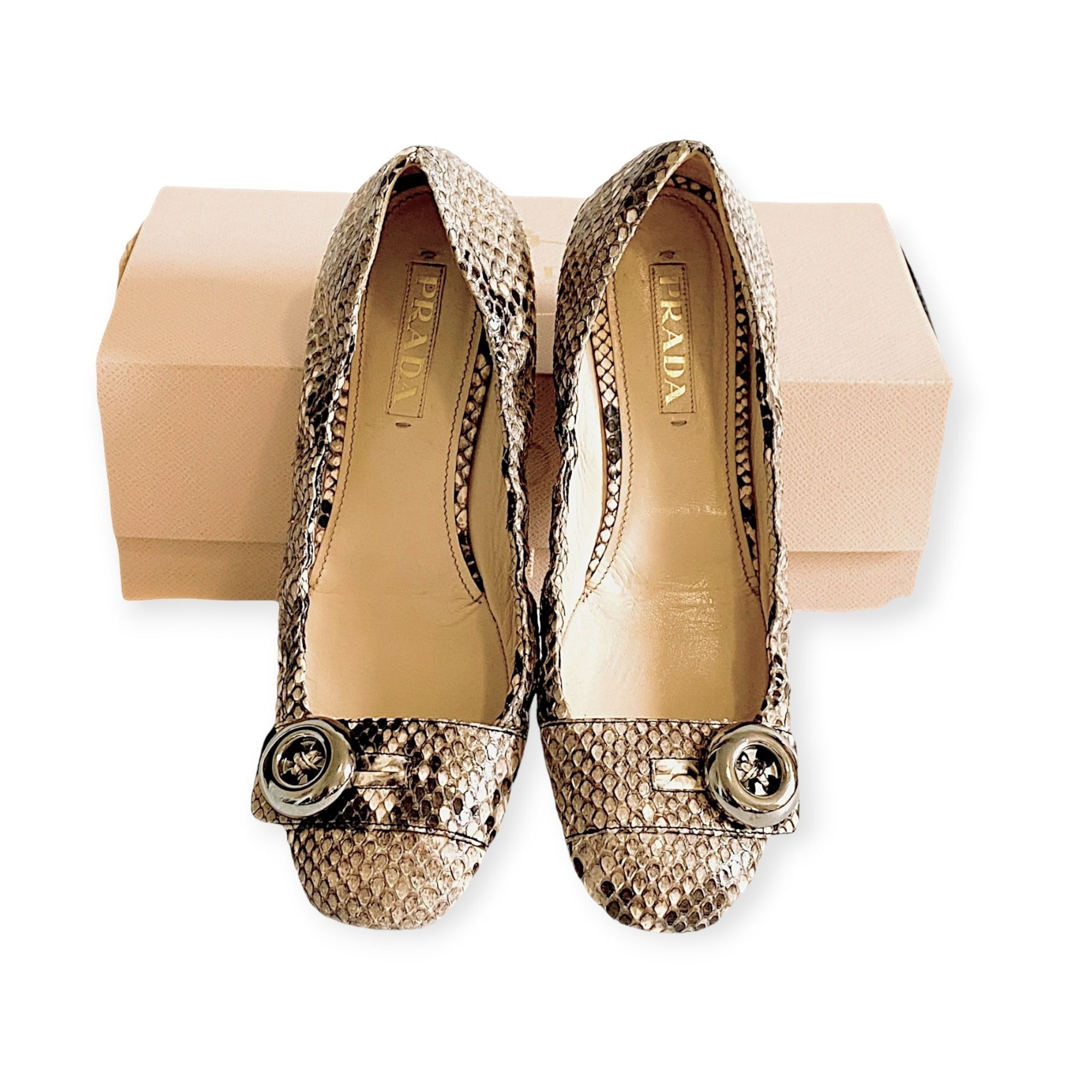 Prada Prada Beige Snake Ballet Flats with Metal Buttons 39 EU Size US 9 / IT 39 - 1 Thumbnail