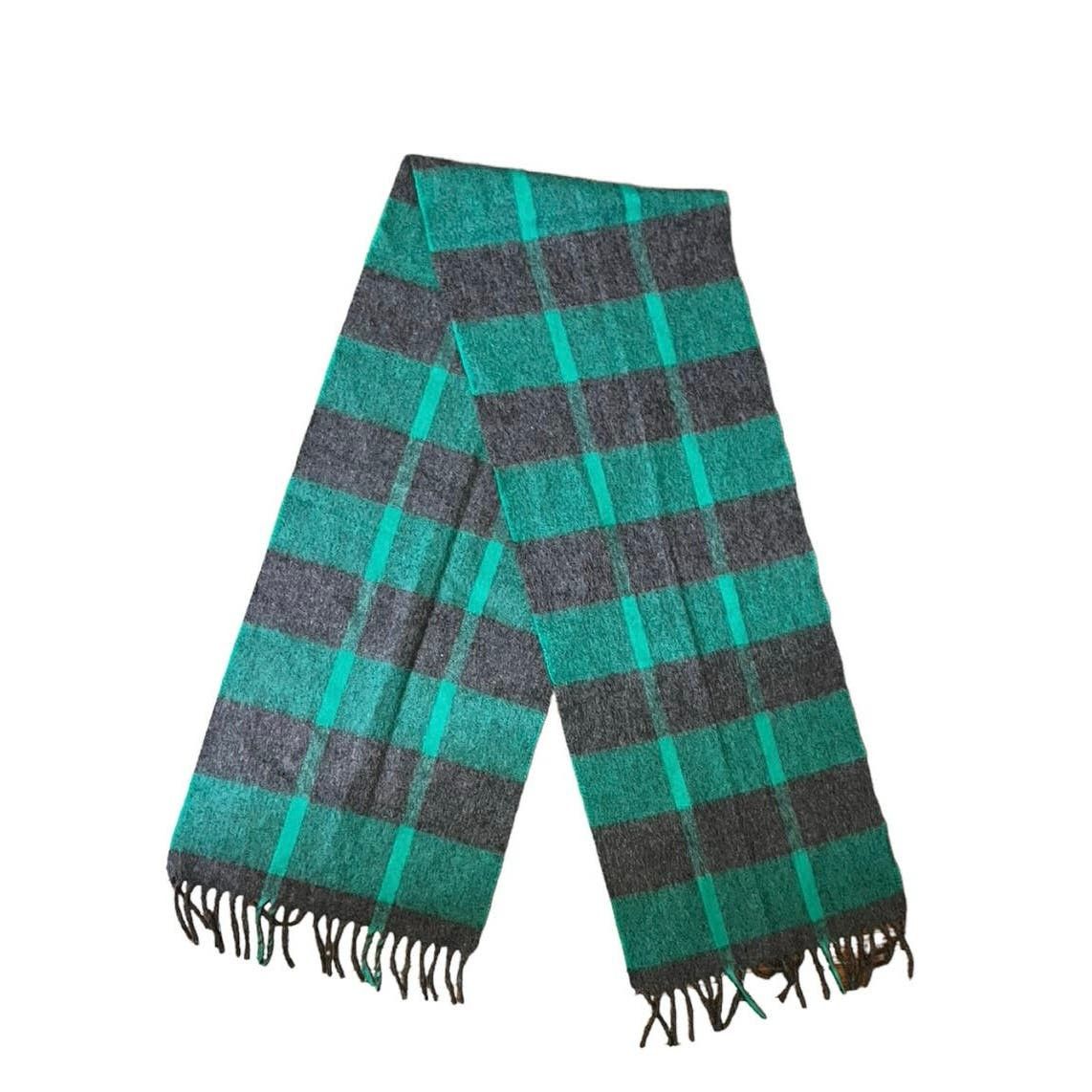 image of Christian Dior Monsieur Christian Dior Vintage Green And Gray Lambswool Plaid Scarf, Men's