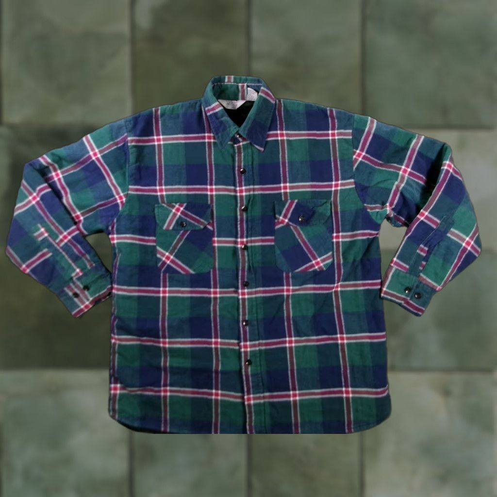 Sears Vintage Sears Shirt Men Large Green Plaid Flannel Quilted Lined Shacket Workwear Size US L / EU 52-54 / 3 - 1 Thumbnail