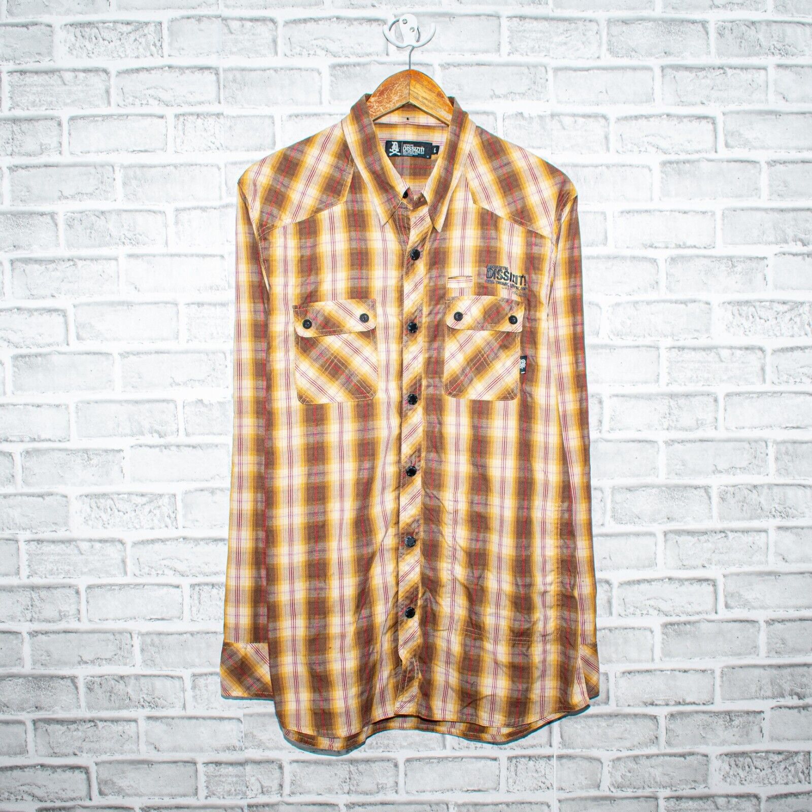 Dissizit DISSIZIT! Men's Large snap Button up Shirt in Brown Plaid Size US L / EU 52-54 / 3 - 1 Thumbnail