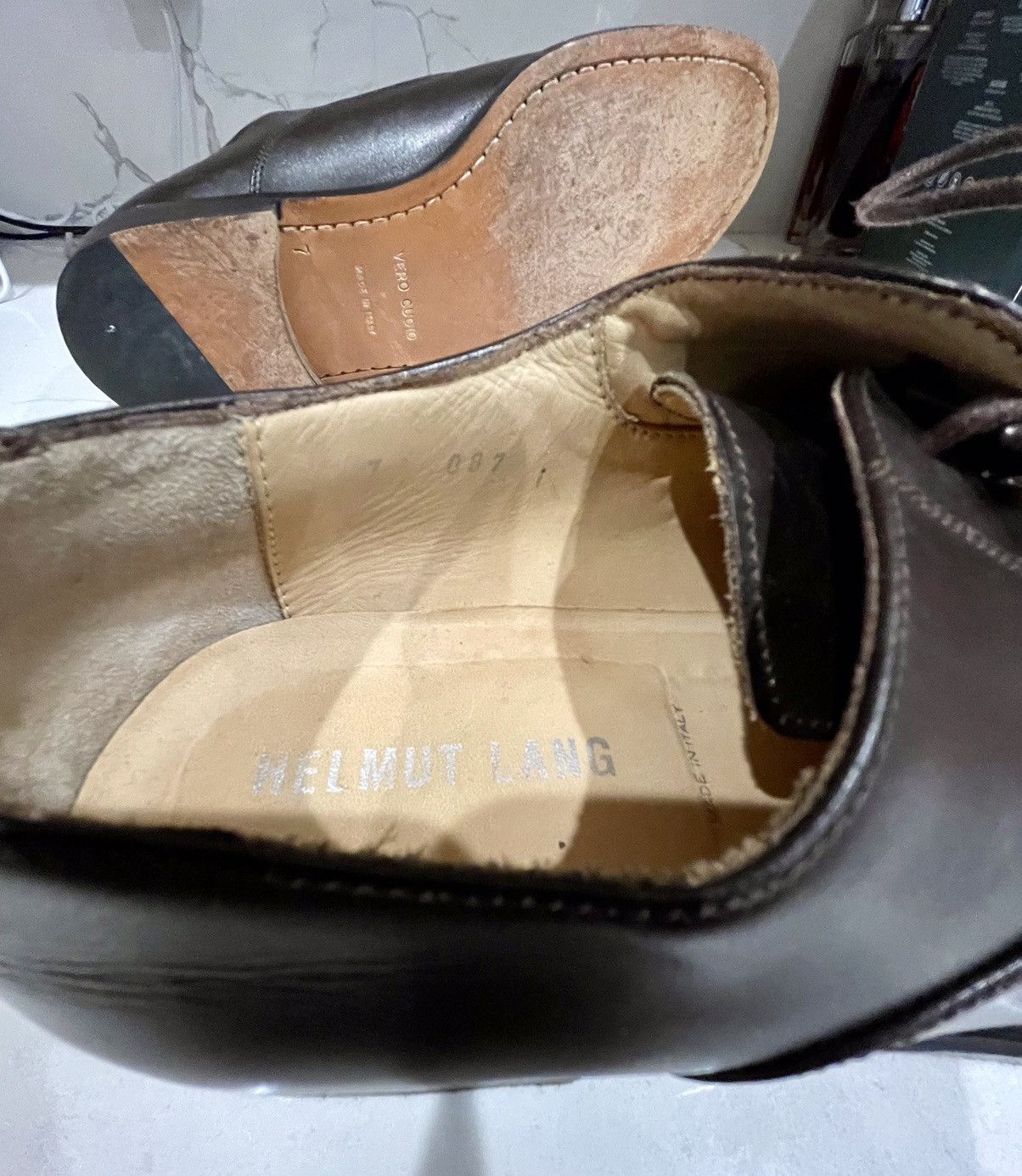 Helmut Lang × Vintage Gently used Real HELMUT LANG brown Leather Derby withToe Cap Size US 7 / EU 40 - 8 Thumbnail