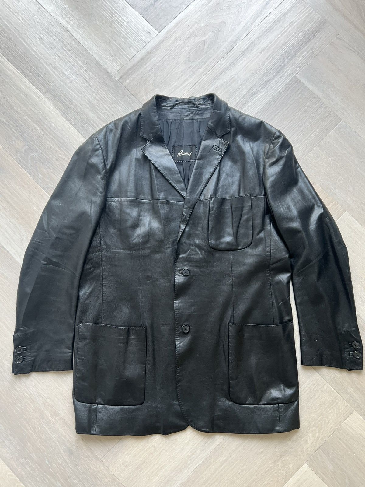 Brioni Brioni Black Leather Blazer Size US L / EU 52-54 / 3 - 1 Thumbnail