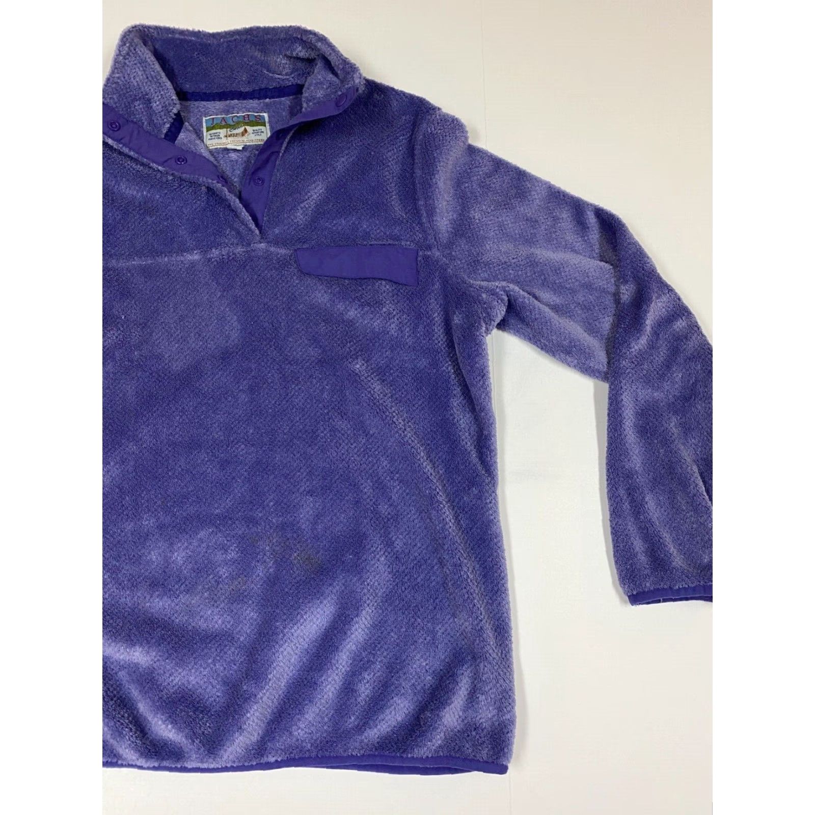 Vintage Jachs Sweater Womens Medium Purple Fleece Pullover Snap Puff Sleeve Bow Button Knit Chunky-Knit Long Sleeve Winter Regular Fit Solid Size M / US 6-8 / IT 42-44 - 2 Thumbnail