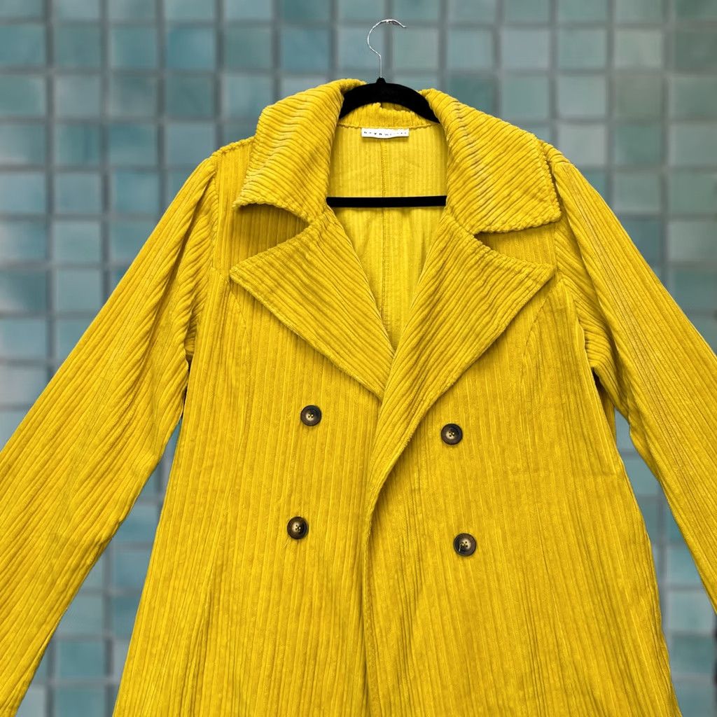 Doublet Bryn Walker Coat Womens Yellow Corduroy Large Double Breasted Long Jacket Ribbed Coat Womens L Yellow Corduroy Size L / US 10 / IT 46 - 1 Thumbnail