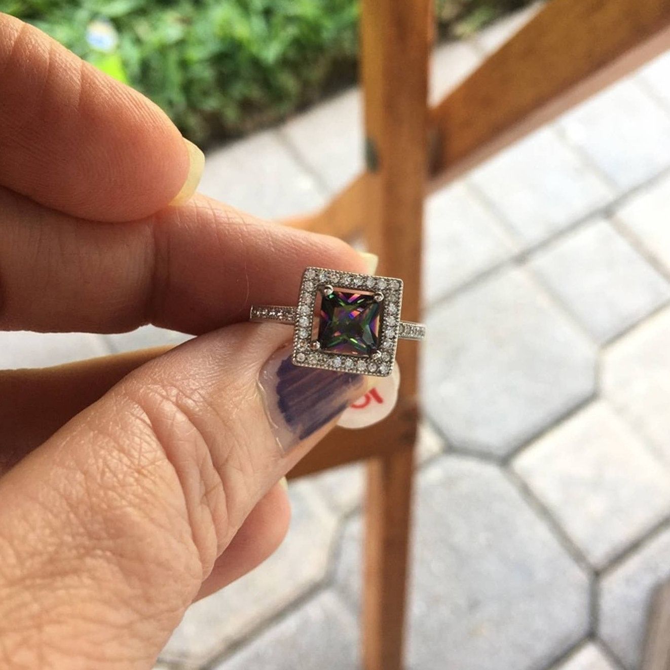 The Unbranded Brand Rainbow Topaz Sterling Silver Square Ring Size ONE SIZE - 6 Thumbnail
