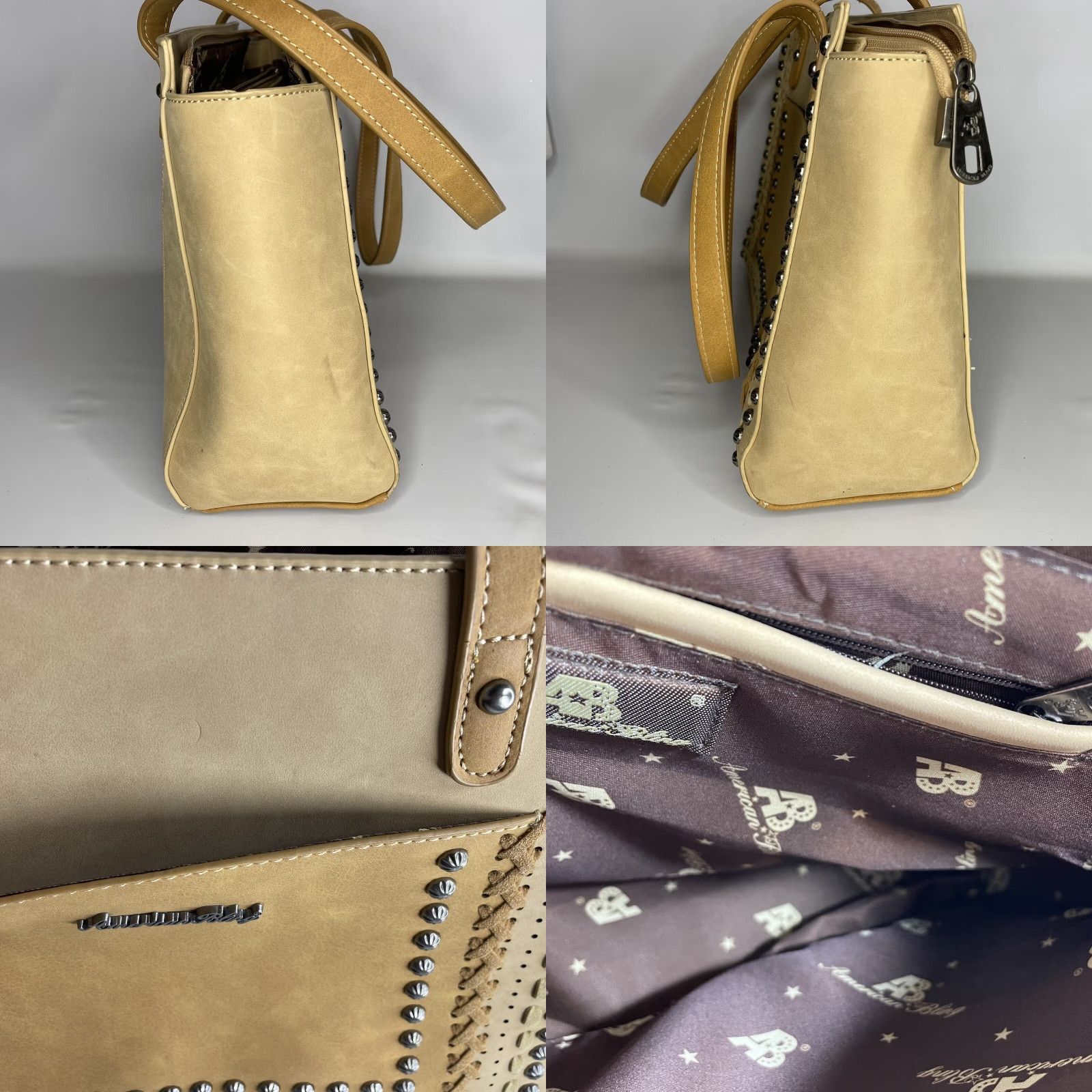 Vintage American Bling Concealed Carry Shoulder Bag Tan Purse Studded Detail Zip Closure Purse Women Large Brown Tan Size ONE SIZE - 9 Thumbnail
