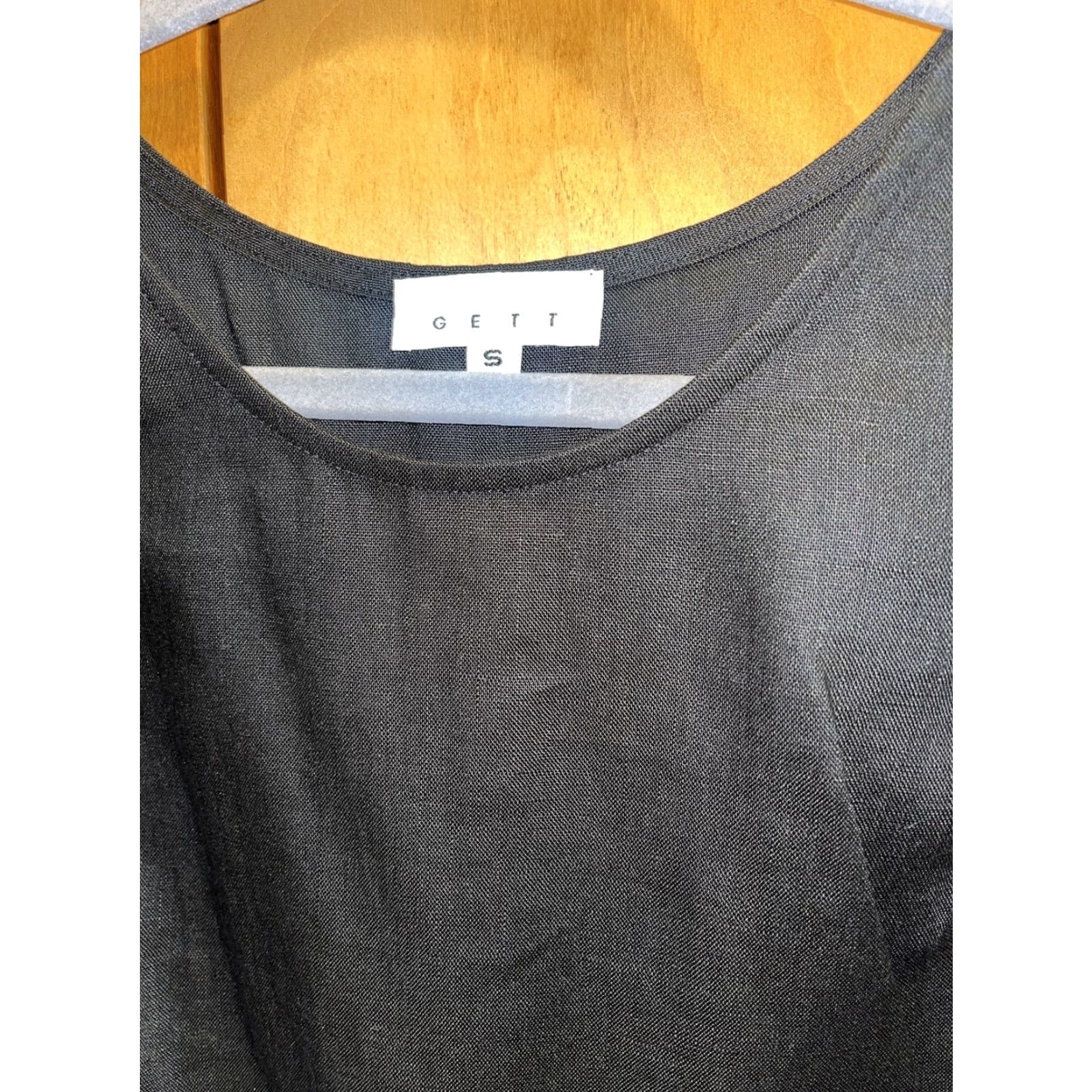 Vintage Gett Womens Linen Sleeveless Shift Midi Dress Small Black Scoop Neck Side Slit Size S / US 4 / IT 40 - 2 Thumbnail