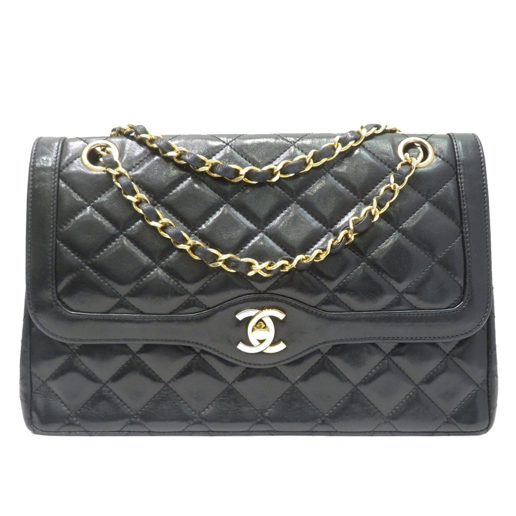 image of Chanel Matelasse Paris Limited Chain Shoulder Bag Black Lambskin Ladies Men's