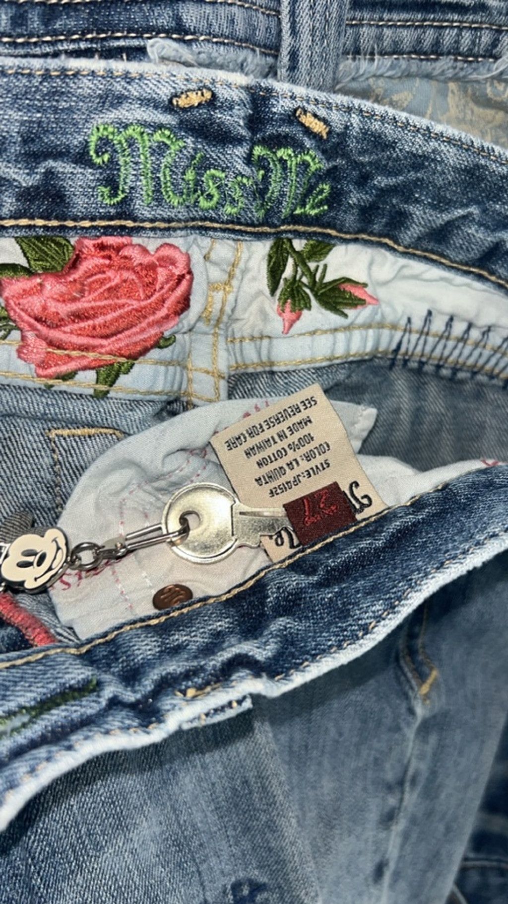 Miss Me Women's Miss Me Blue Boot Cut Jeans with Pink Floral Patches Size 27" / US 4 / IT 40 - 5 Thumbnail