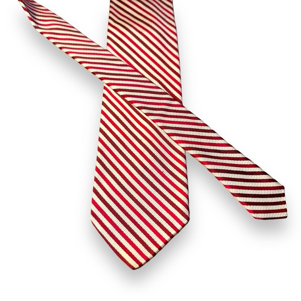 Paul Stuart Paul Stuart Red & White Striped 100% Silk Handmade in France Size ONE SIZE - 1 Thumbnail