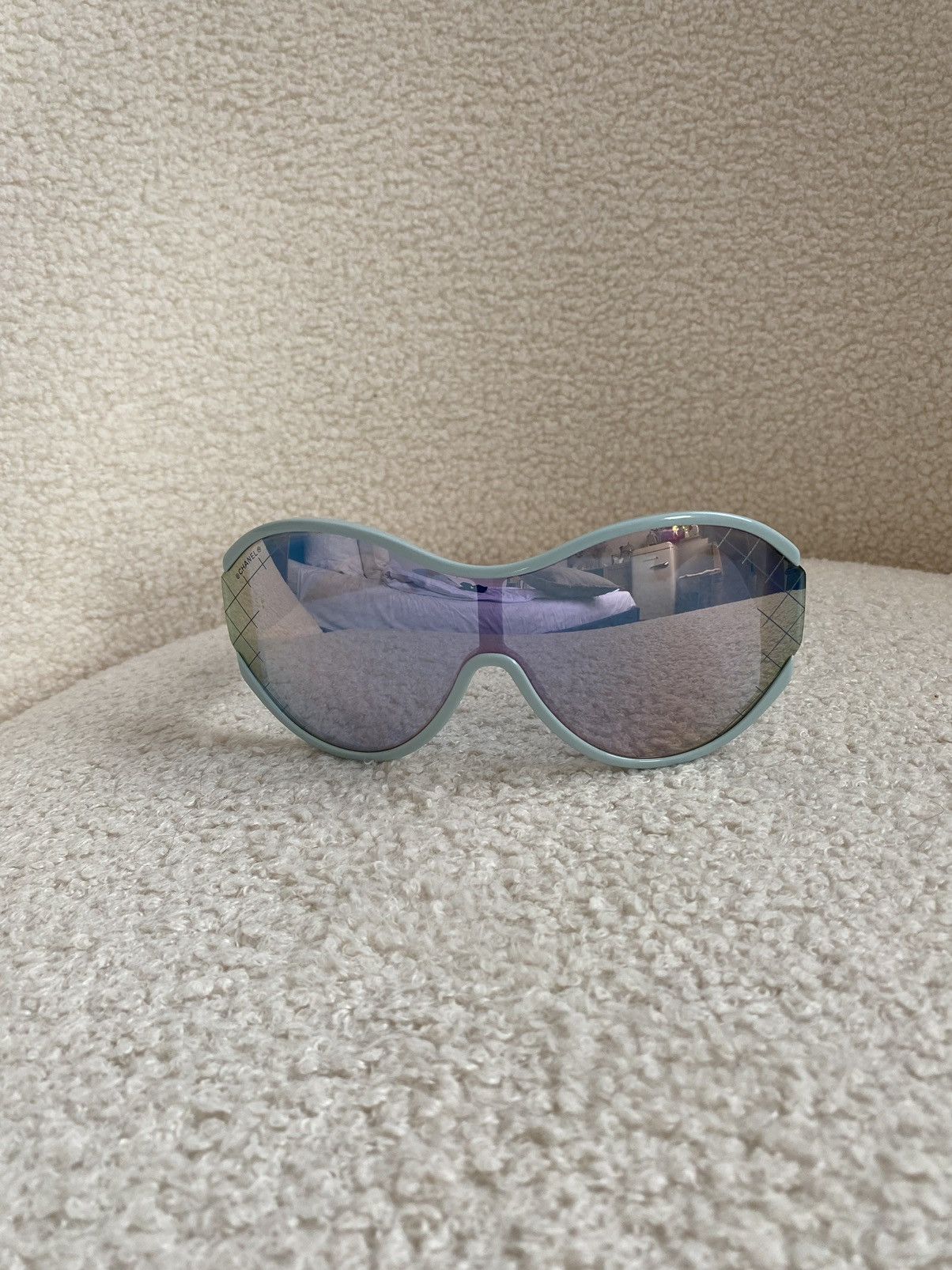 Chanel × Designer Chanel CC Ski Shield Sunglasses Turquoise Baby Blue mirror Size ONE SIZE - 3 Thumbnail