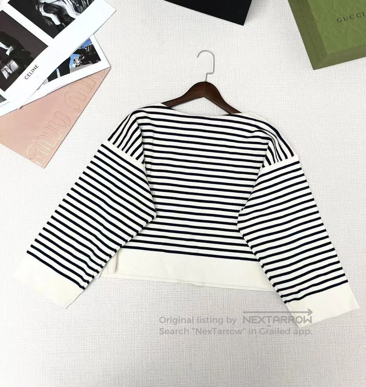 Celine Celine Black and White Striped Knit Sweater. Size L / US 10 / IT 46 - 2 Thumbnail