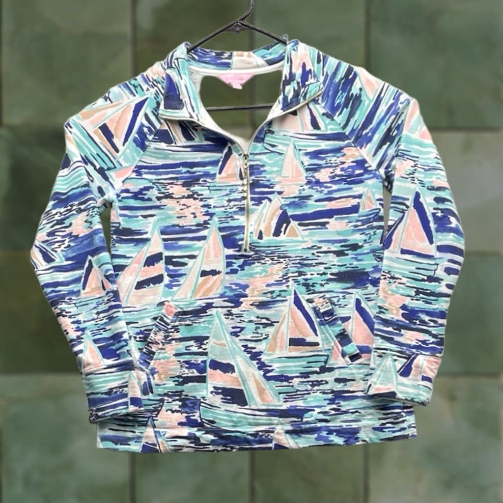 Lilly Pulitzer Lilly Pulitzer Sweater Womens Small S Sailboats Popover Half Zip Preppy Size S / US 4 / IT 40 - 1 Thumbnail