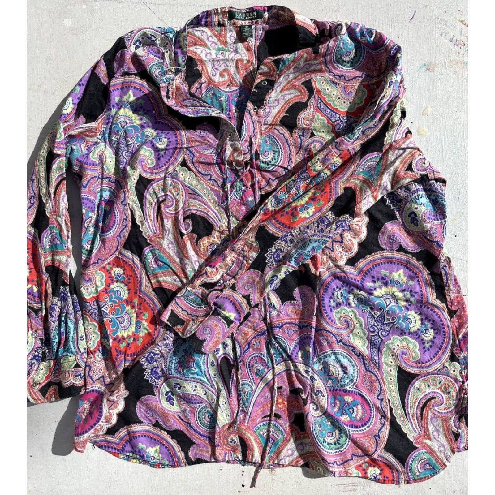 Ralph Lauren Women's Lauren Ralph Lauren Blouse All-Over Multicolor Paisley 2X Mardi Gras Size XXL / US 16-18 / IT 52-54 - 5 Thumbnail