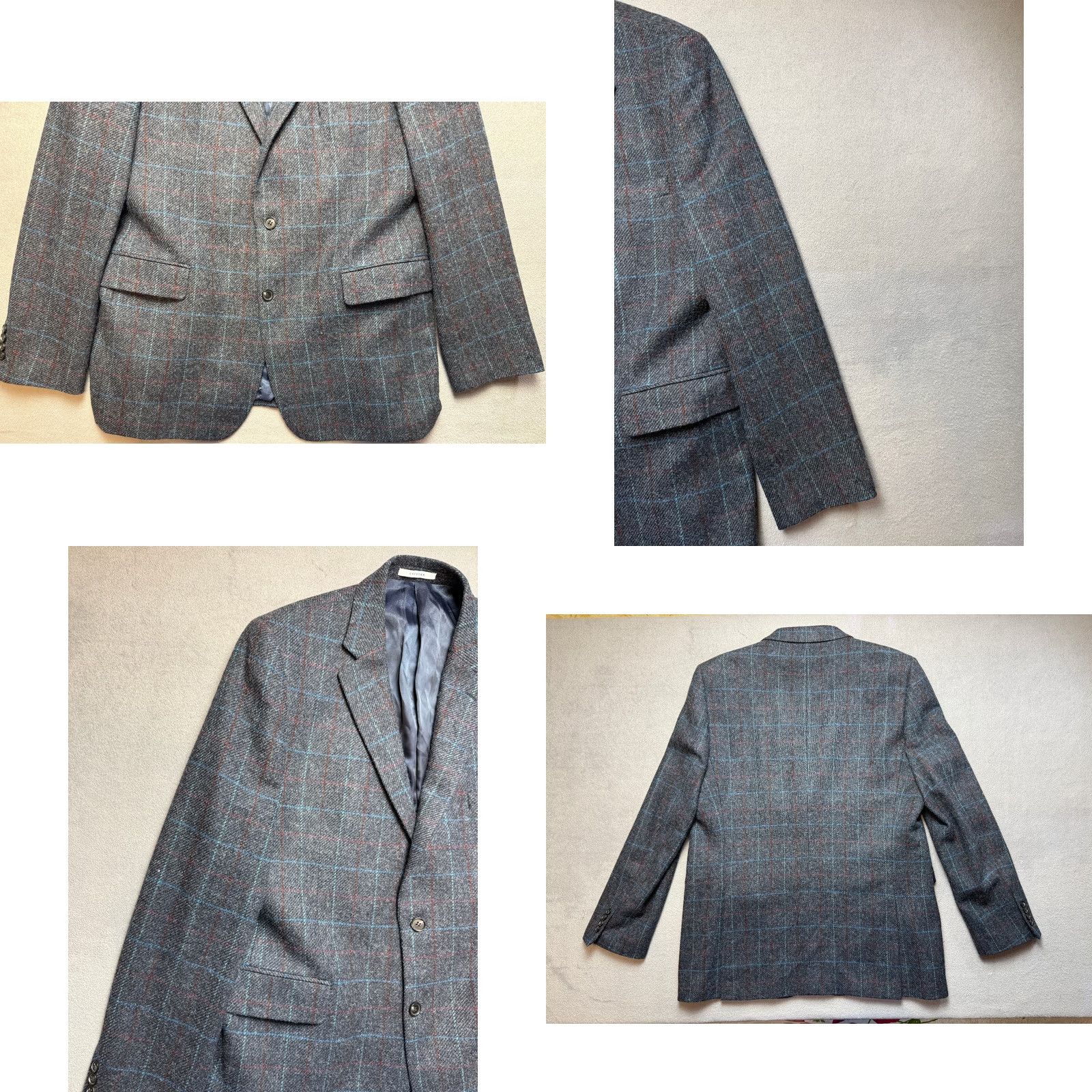 Chester Barrie Chester Barrie Blazer Mens 46L Wool Gray Check Savile Row Tuxedo Style Jacket Size 46R - 9 Thumbnail