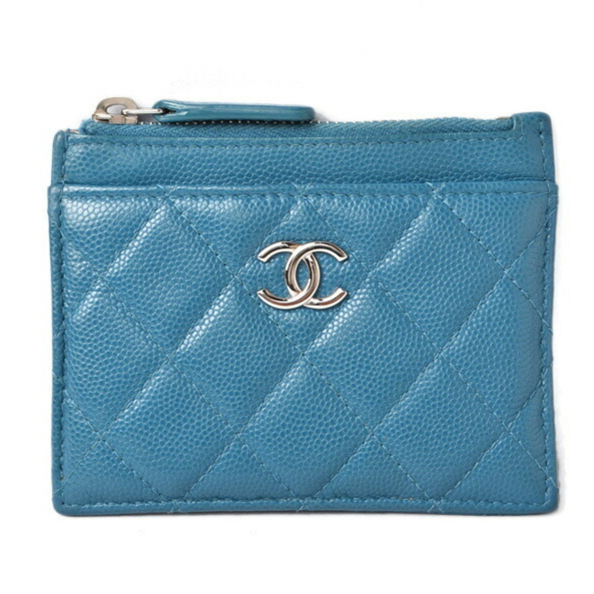 image of Chanel Coin Case Card A84105 Matelasse Caviar Skin Blue, Women's