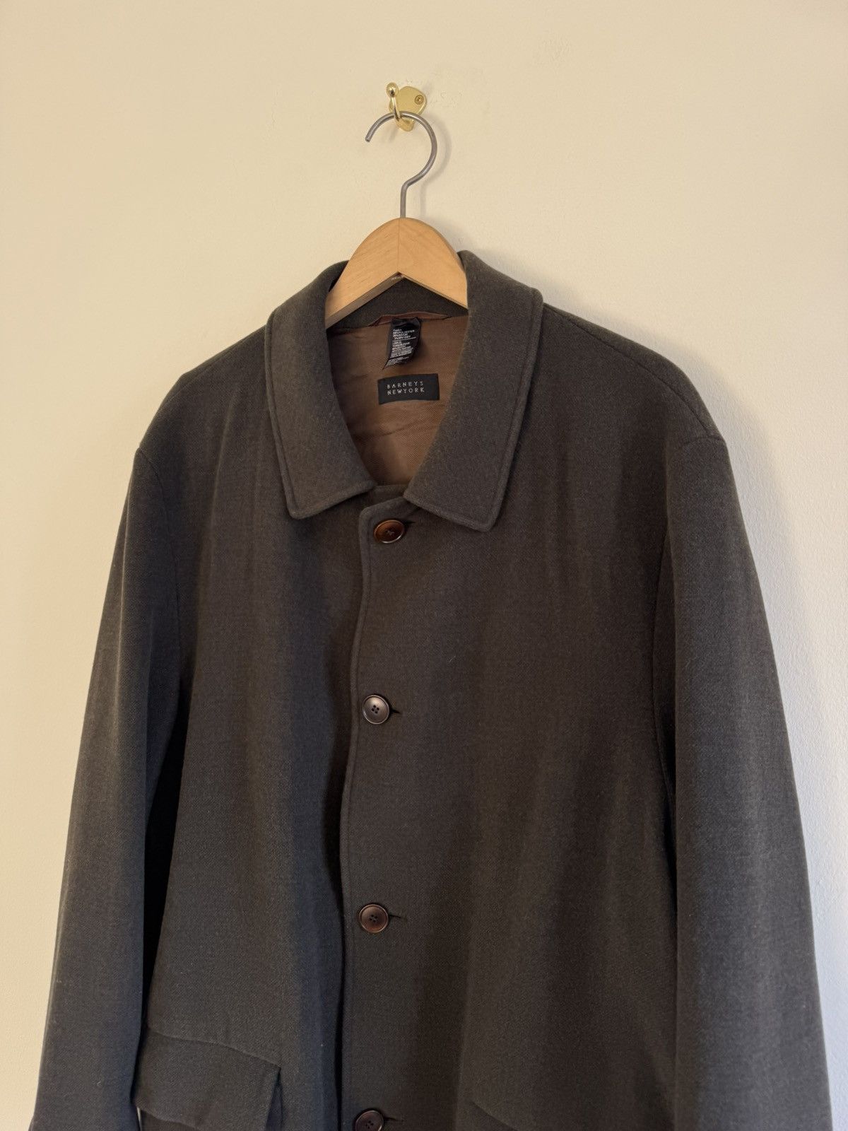 Barneys New York Overcoat Olive Brown Germany Polyester Car Coat Size US L / EU 52-54 / 3 - 2 Thumbnail