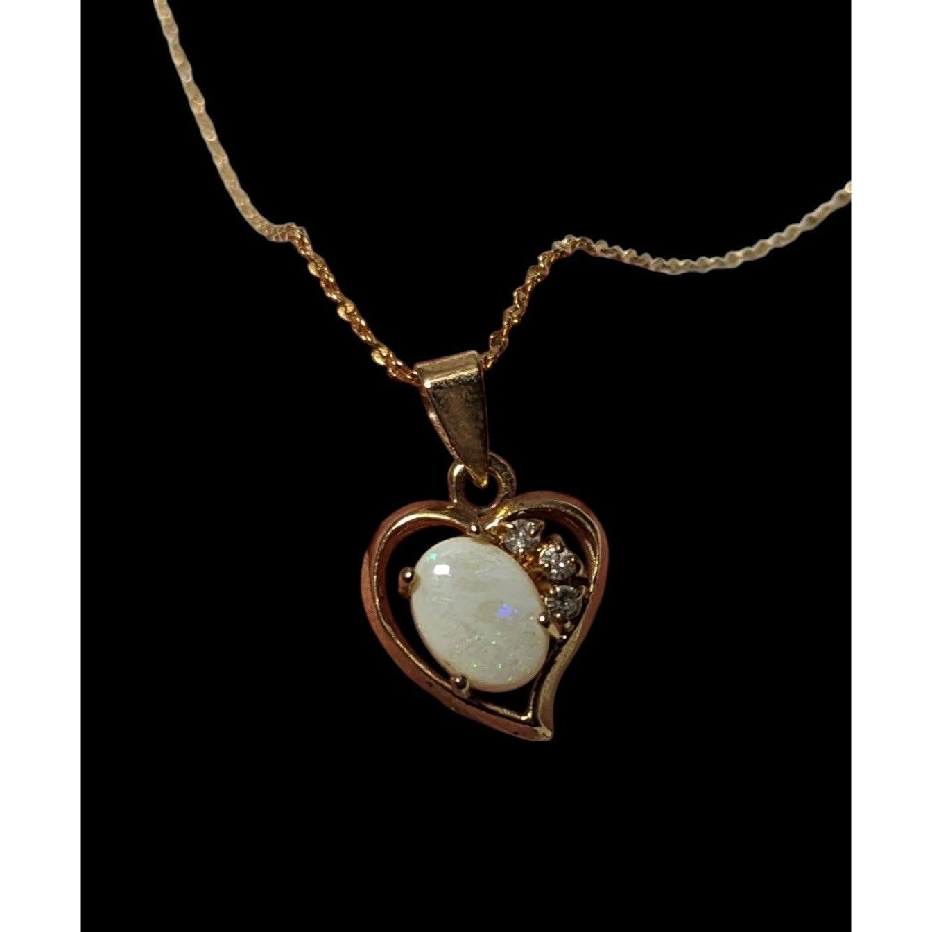Other Nakagawa Corporation Gold Tone Opal Gemmed Heart Necklace Size ONE SIZE - 2 Thumbnail