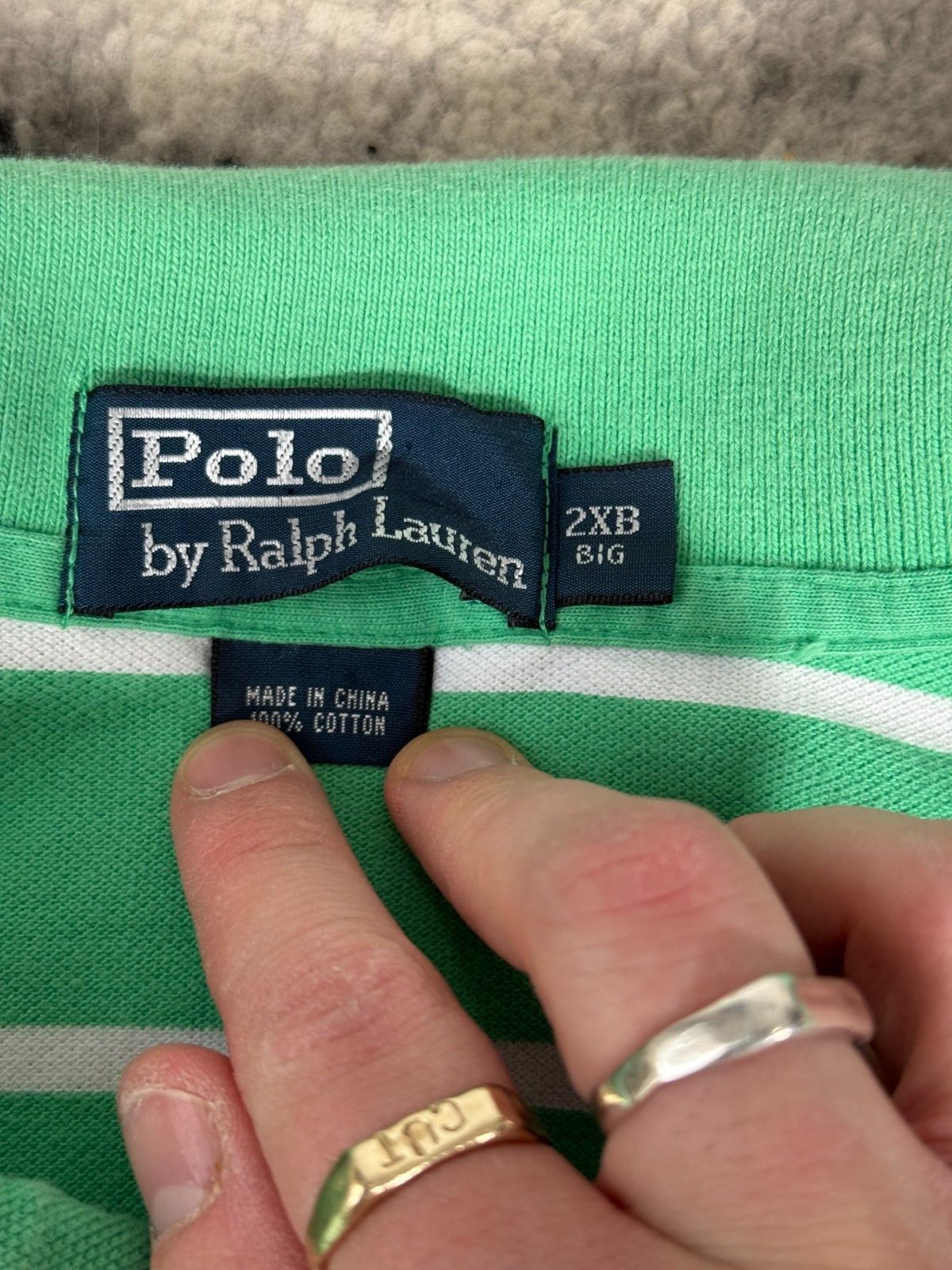 Polo Ralph Lauren Vintage Polo Ralph Lauren Green White Stripped Polo Shirt Size US XXL / EU 58 / 5 - 4 Thumbnail