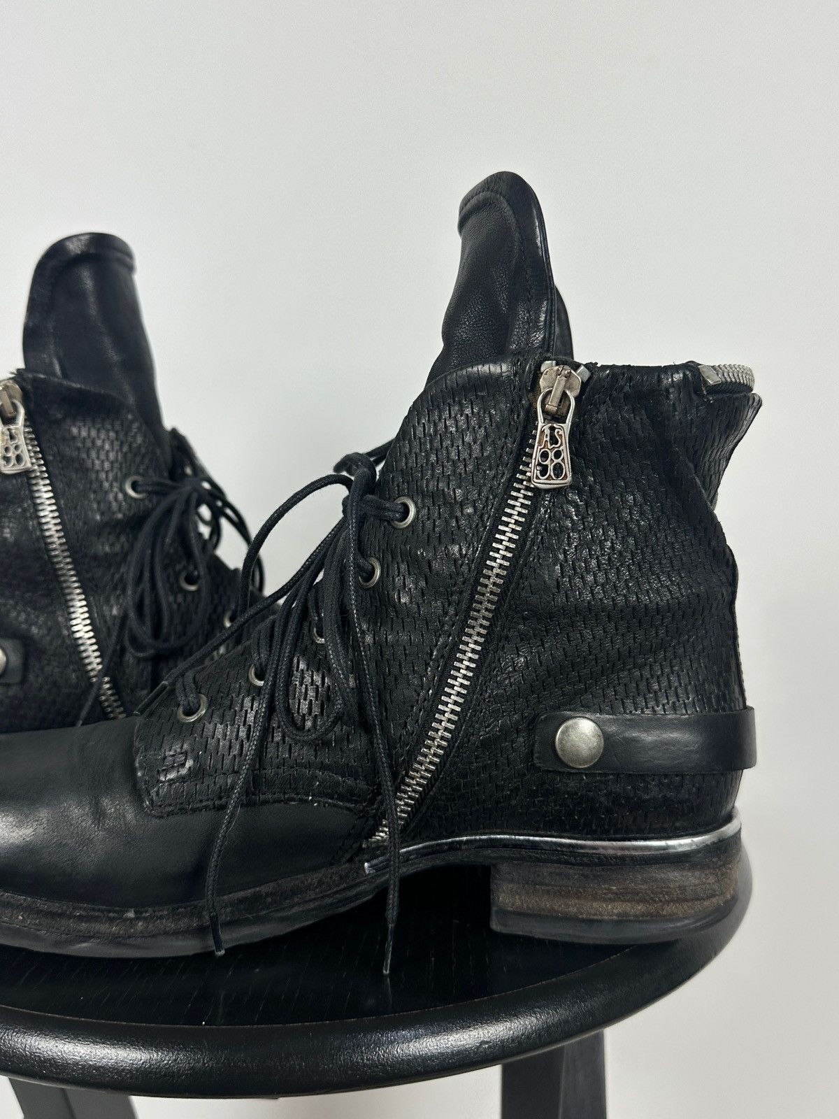 A.S.98 A.S.98. Airstep Black Leather Biker Zip Buckle Ankle Boots Size US 8 / IT 38 - 18 Thumbnail