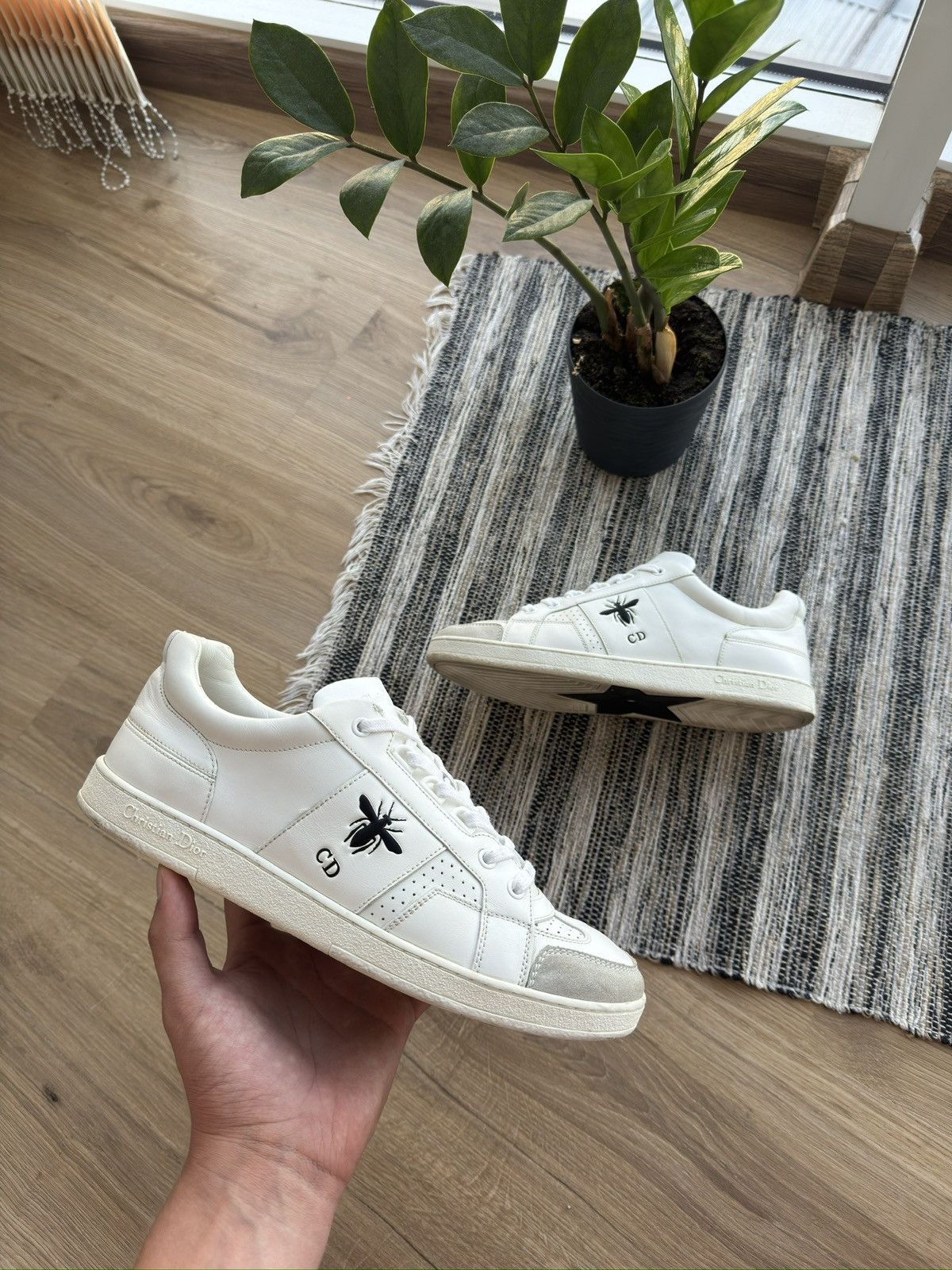 Christian Dior Paris D-bee Leather Sneakers White Shoes